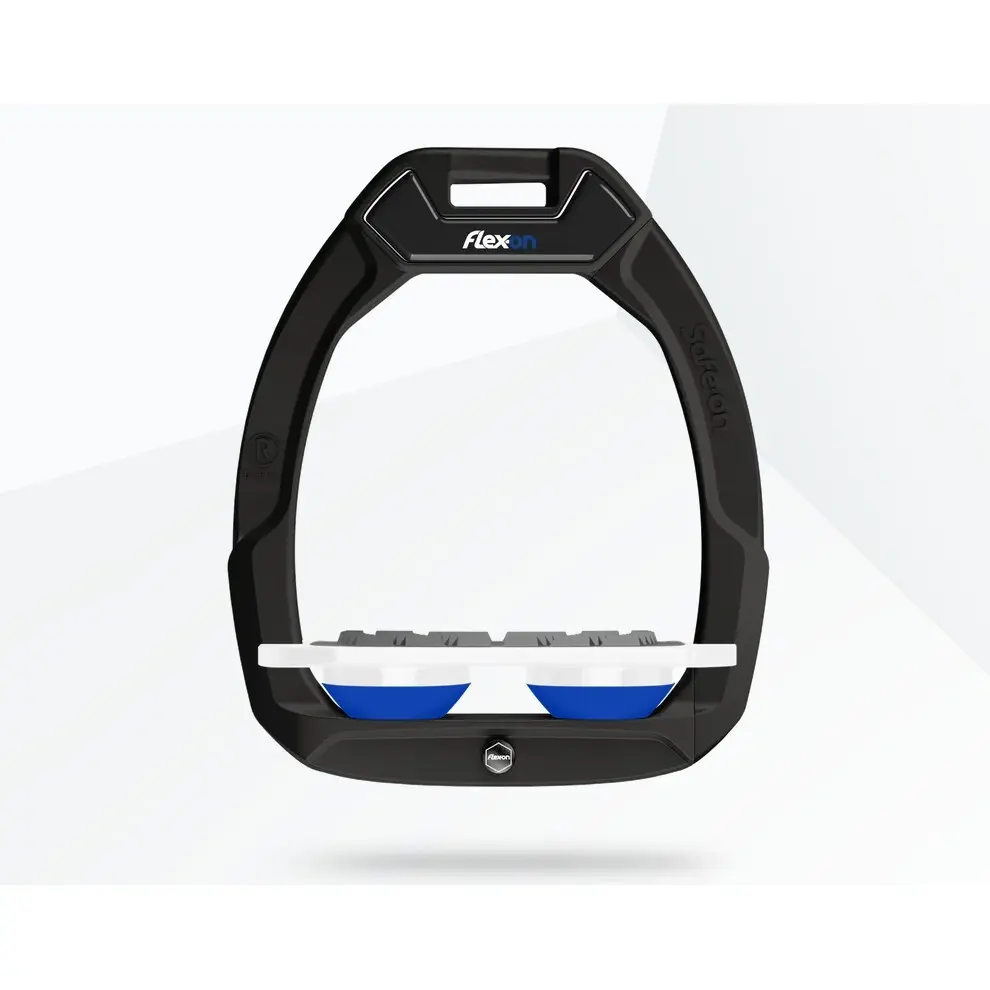 Étriers de sécurité d’équitation Plat Grip Noir/Blanc/Bleu Flex-On Safe-On