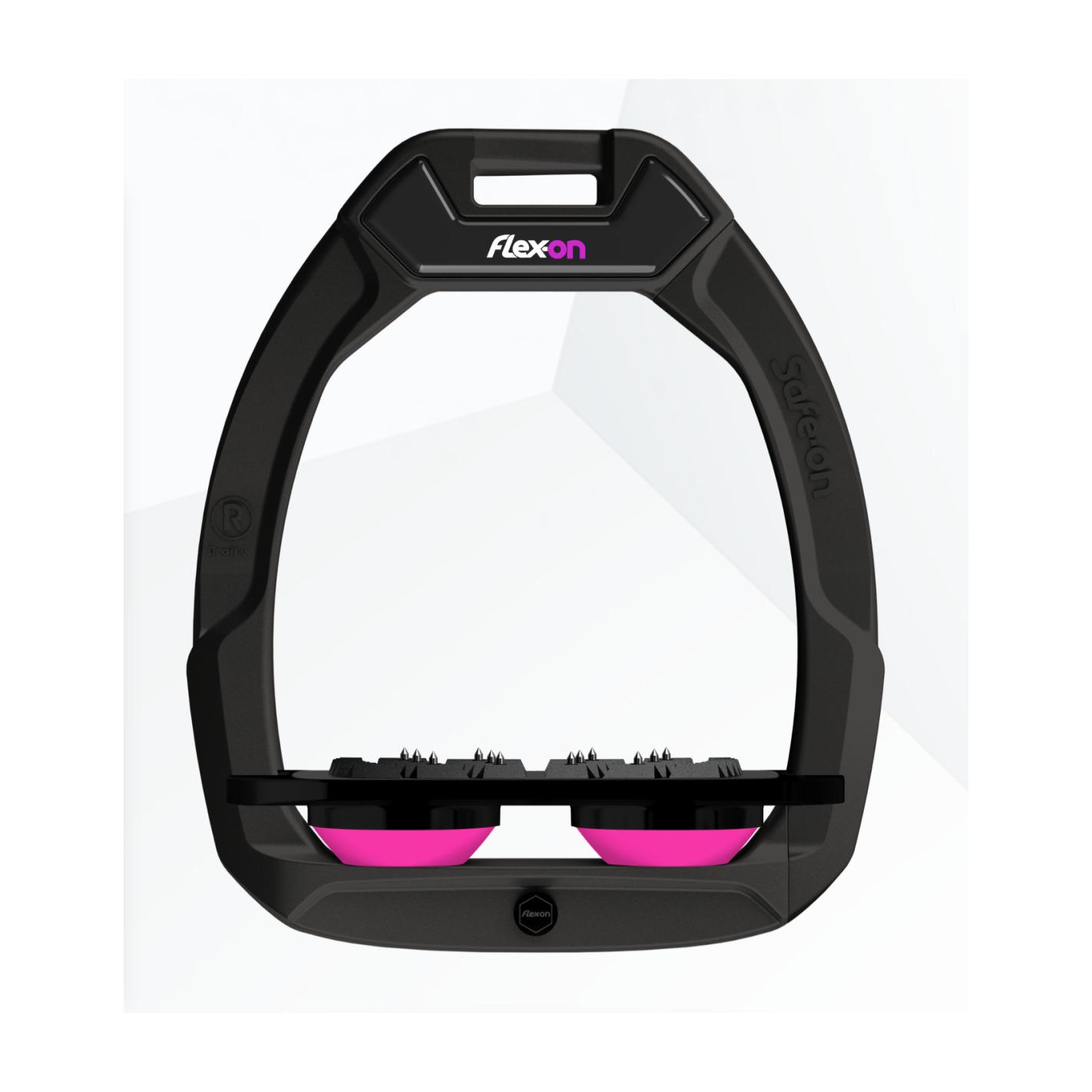 Comparer les prix de Étriers de sécurité d’équitation Plat Ultra Grip Noir/Noir/Rose Flex On Safe-On