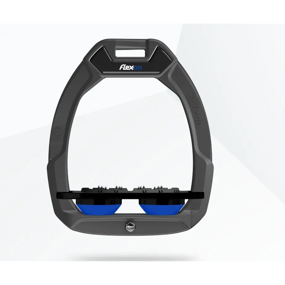 Comparer les prix de Étriers de sécurité d’équitation Plat Ultra Grip Marine/Noir/Bleu Flex On Safe-On