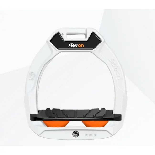 Sicherheitssteigbügel Reiterhaltung Neigungsgriff Weiß/Schwarz/Orange Kinder Flex-On Safe-On