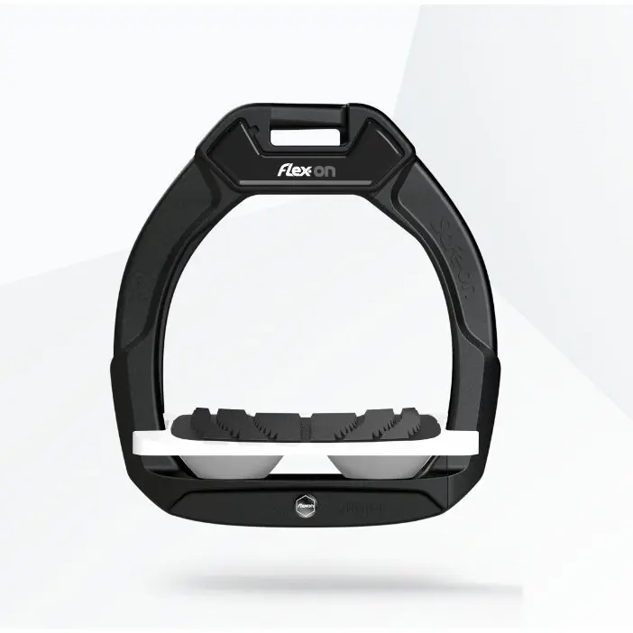 Reit-Sicherheitssteigbügel mit schrägem Grip Schwarz/Weiß/Grau für Kinder Flex-On Safe-On