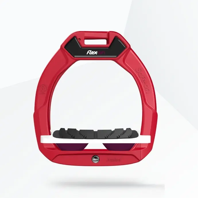 Comparer les prix de Étriers de sécurité d’équitation Incliné Grip Rouge/Blanc/Prune enfant Flex-On Safe-On