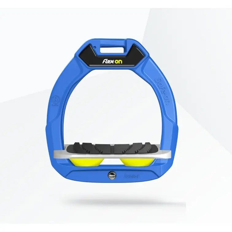 Sicherheitssteigbügel Reiterhaltung Geneigter Grip Blau/Grau/Gelb Kind Flex-On Safe-On