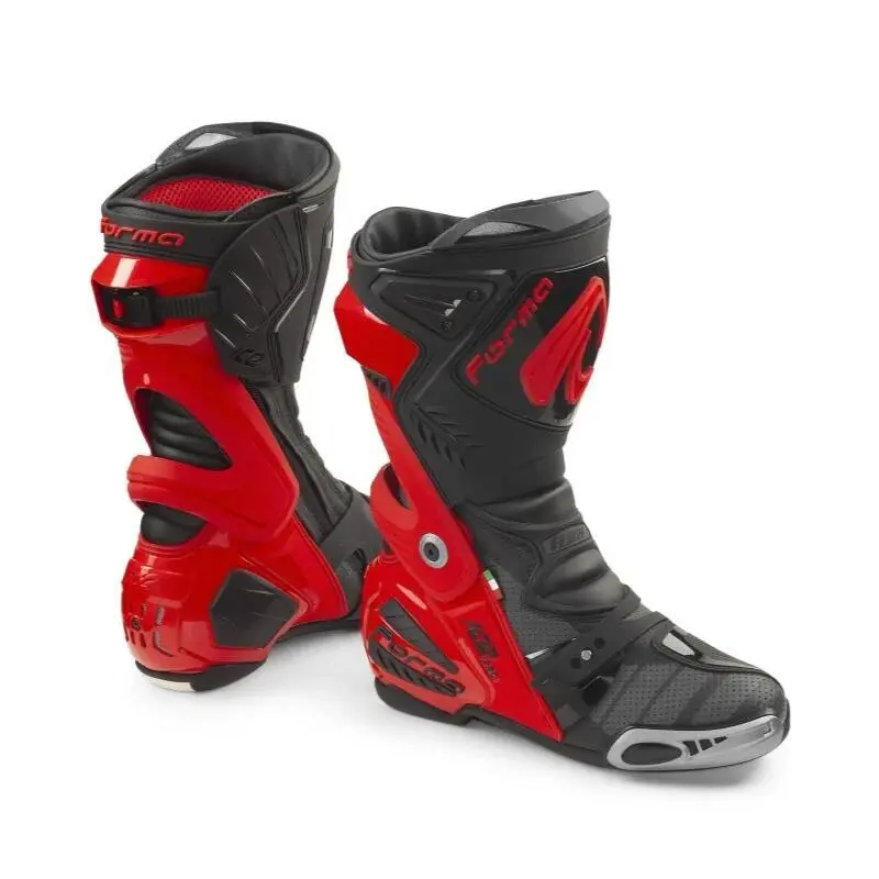 LV14 Bottes Moto Cuir Blindées Imper-resistantes – Noir/Bleu/Rouge Protection Cheville & Tibia
