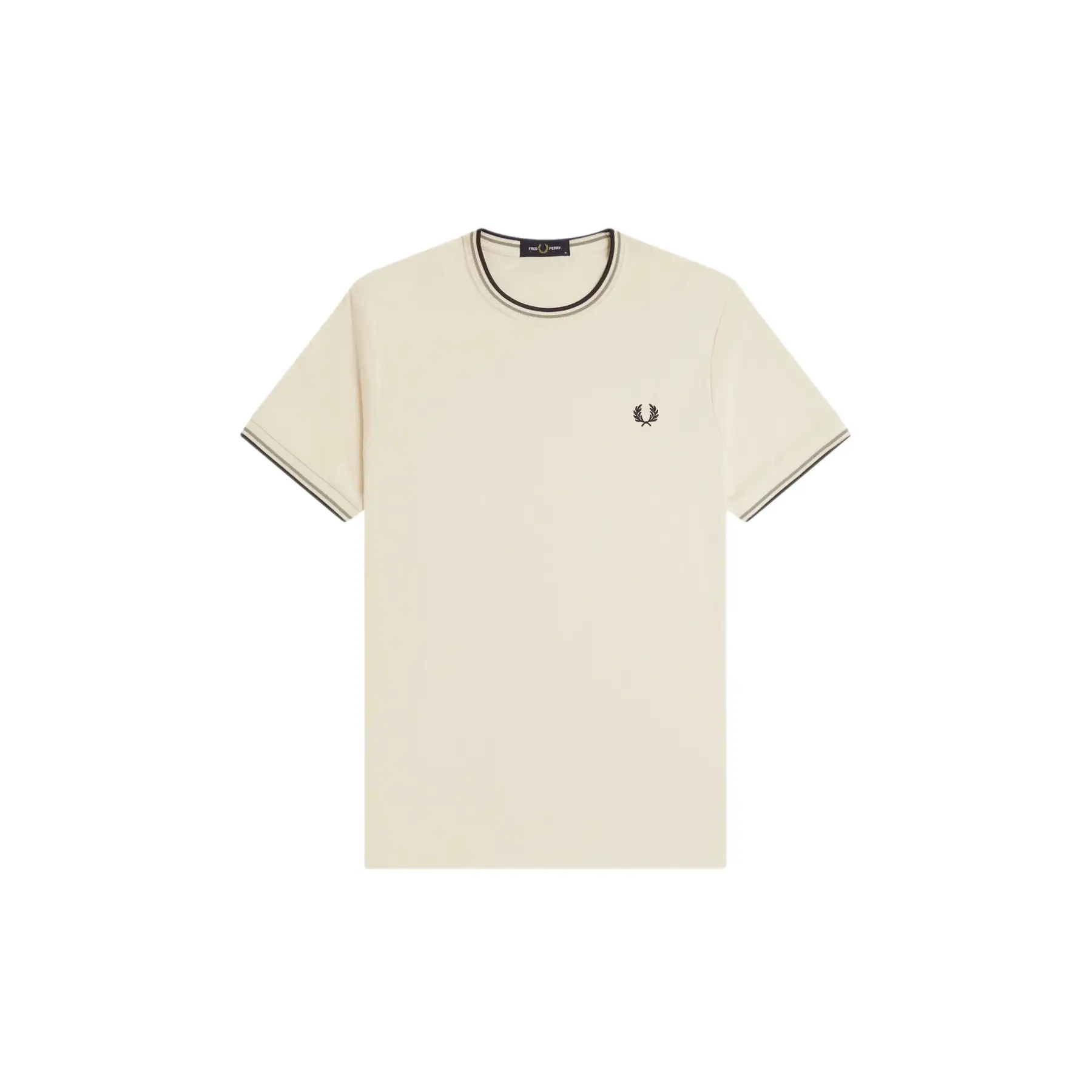 Fred Perry Beige Contrast Trim Double Stripe T-Shirt