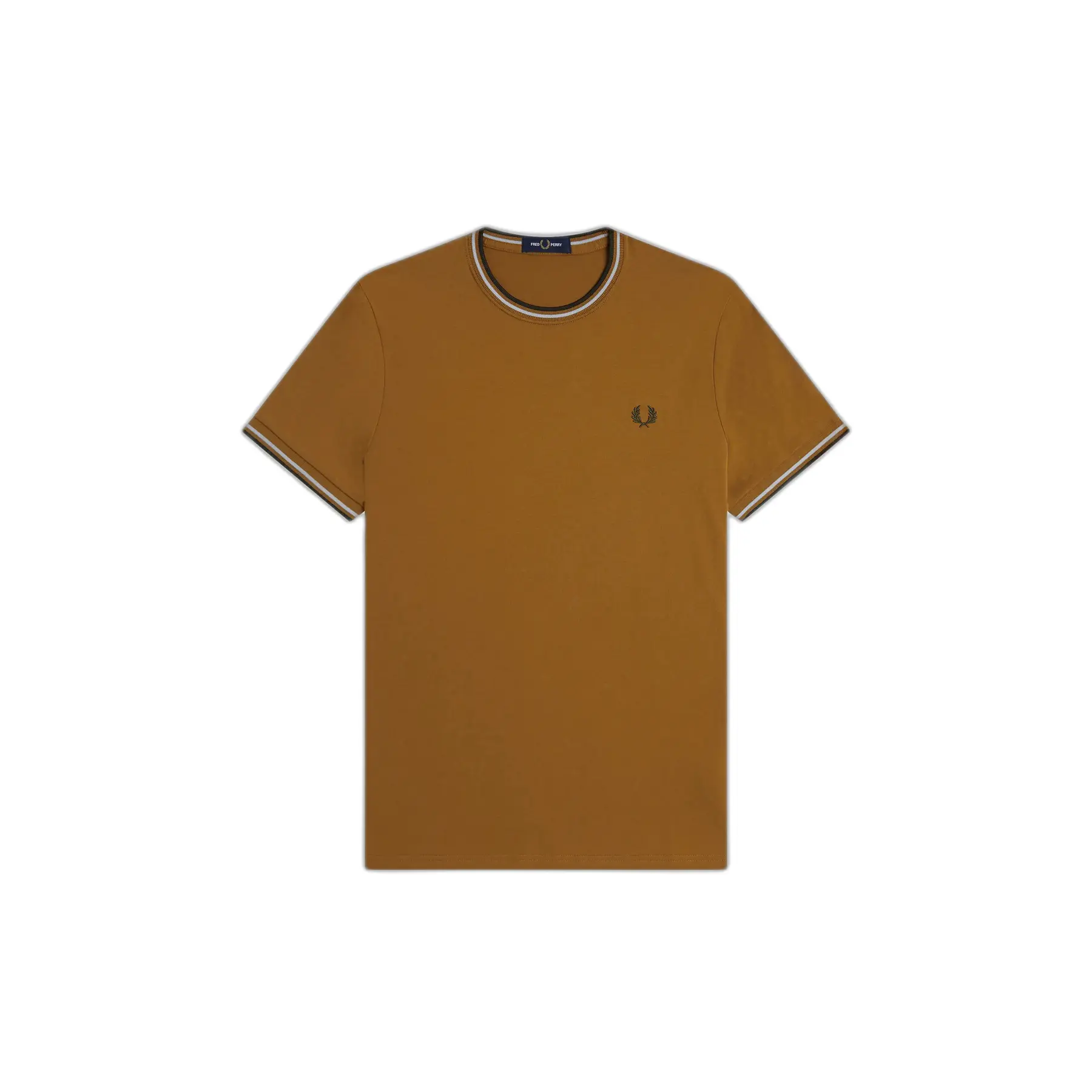 Fred Perry Marron Contrast Trim Double Stripe T-Shirt