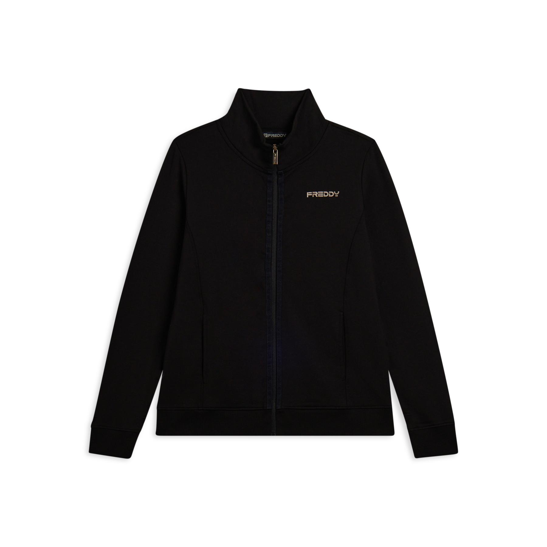 8034170410347 - Damen Sweatshirt mit Reißverschluss Stehkragen und minimalistischem Logo Freddy