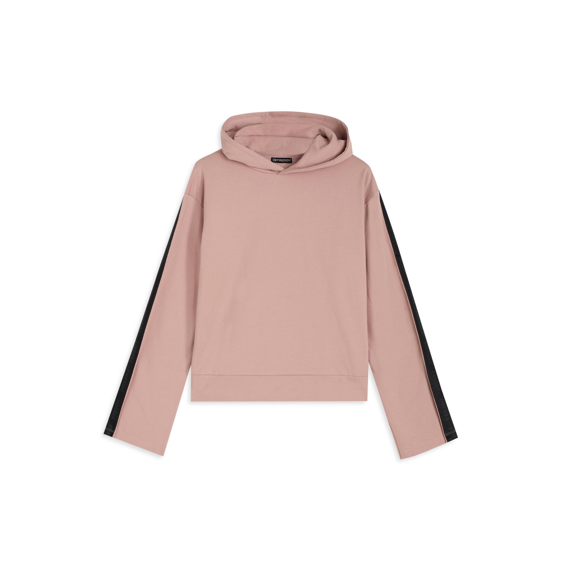 Felpa con cappuccio e banda con logo donna