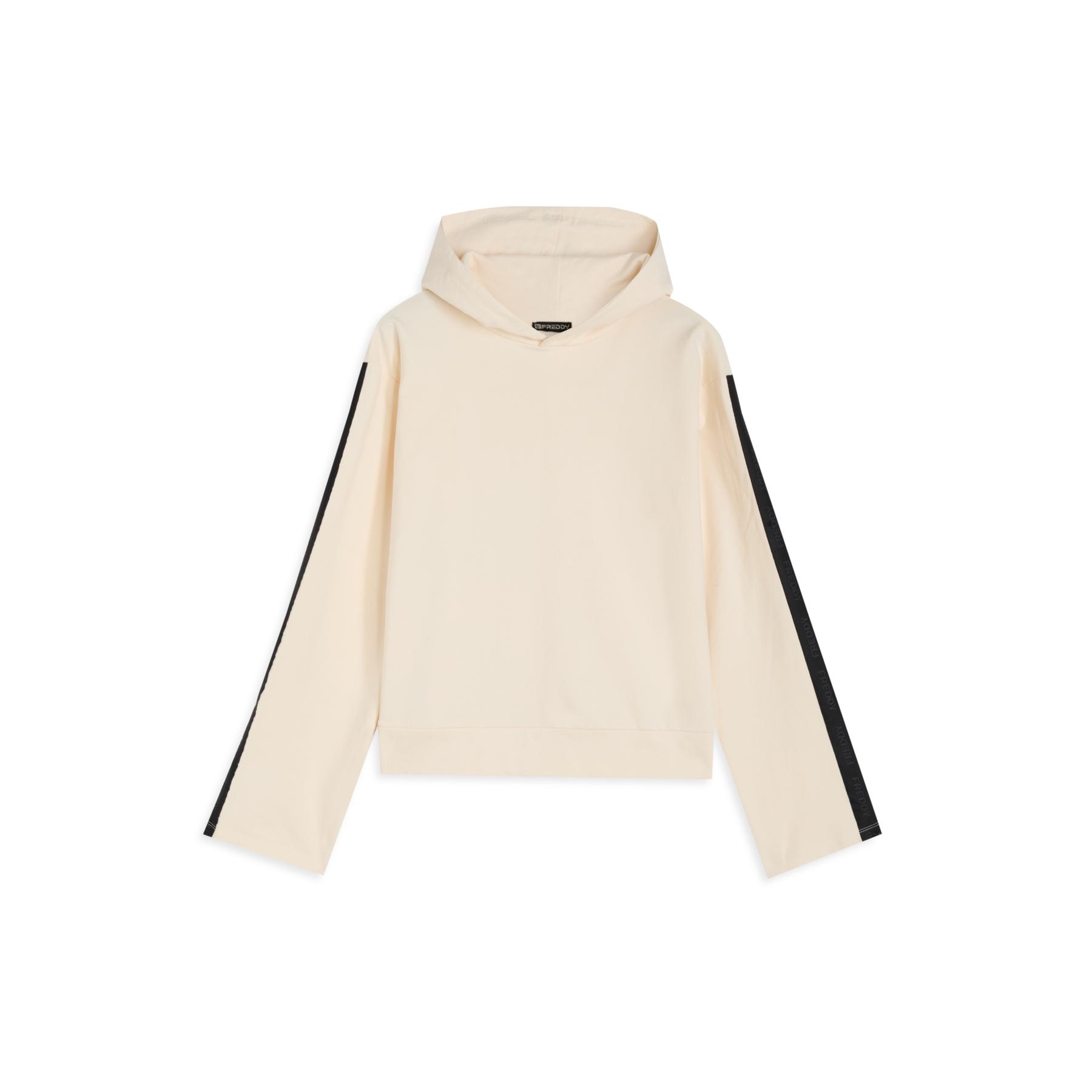 Felpa con cappuccio e banda con logo donna