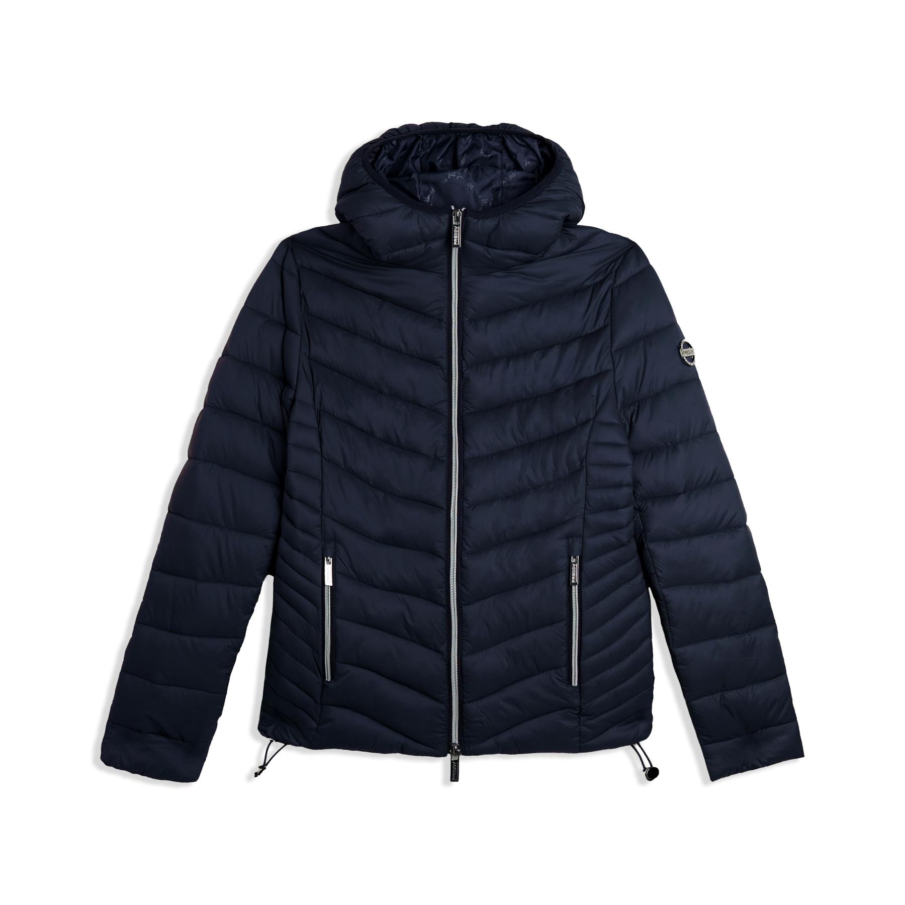 Giacca a vento da donna con cappuccio bordato