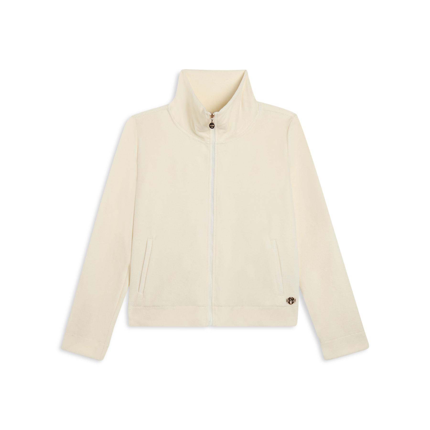 8034170188215 - Damen Cropped Sweatshirt mit Stehkragen aus Chenille mit Reißverschluss Freddy