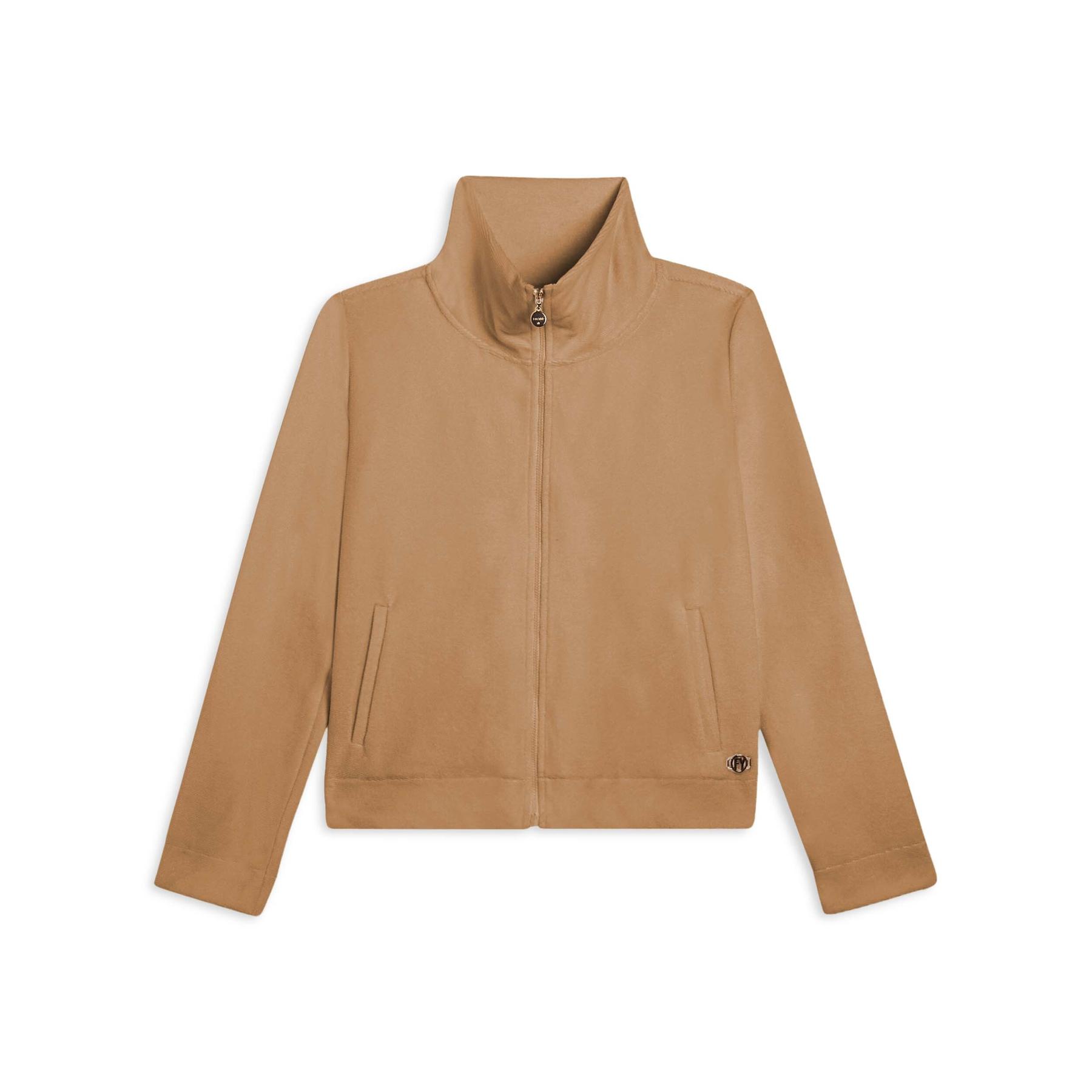 Felpa crop con zip e collo alto in chenille donna