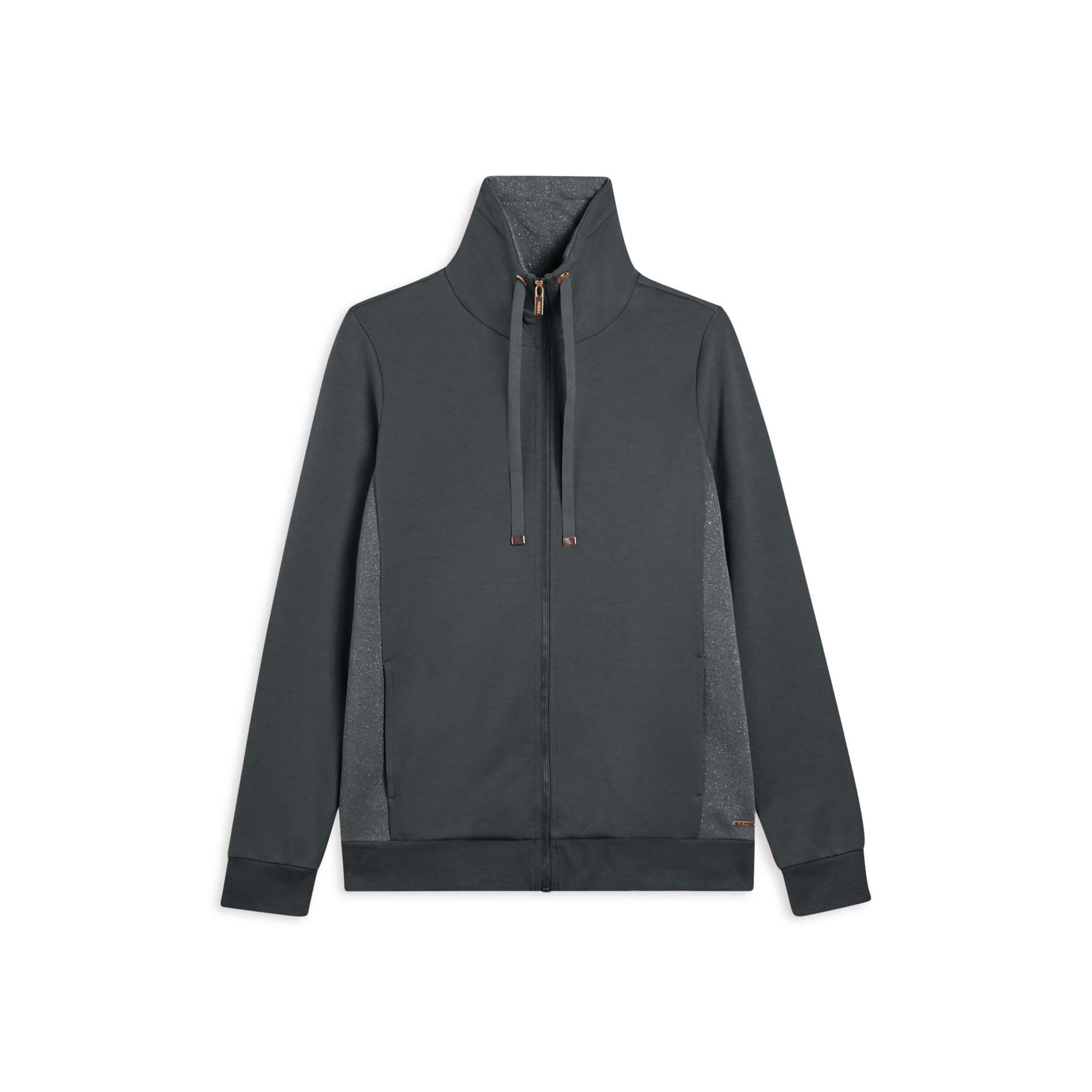 Felpa con zip e col alto con pezzi decorativi in misto lurex donna