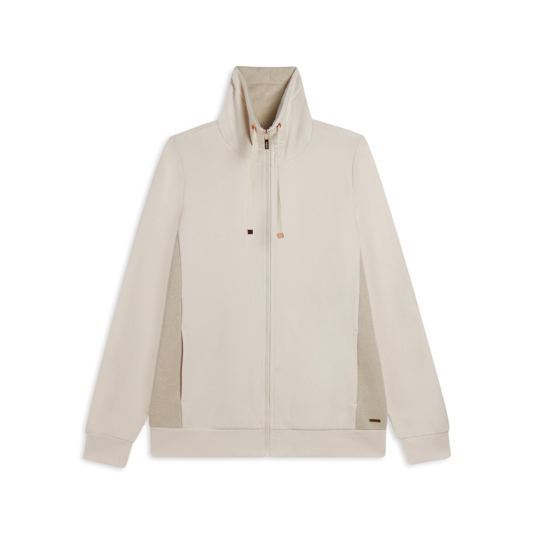 Felpa con zip e col alto con pezzi decorativi in misto lurex donna