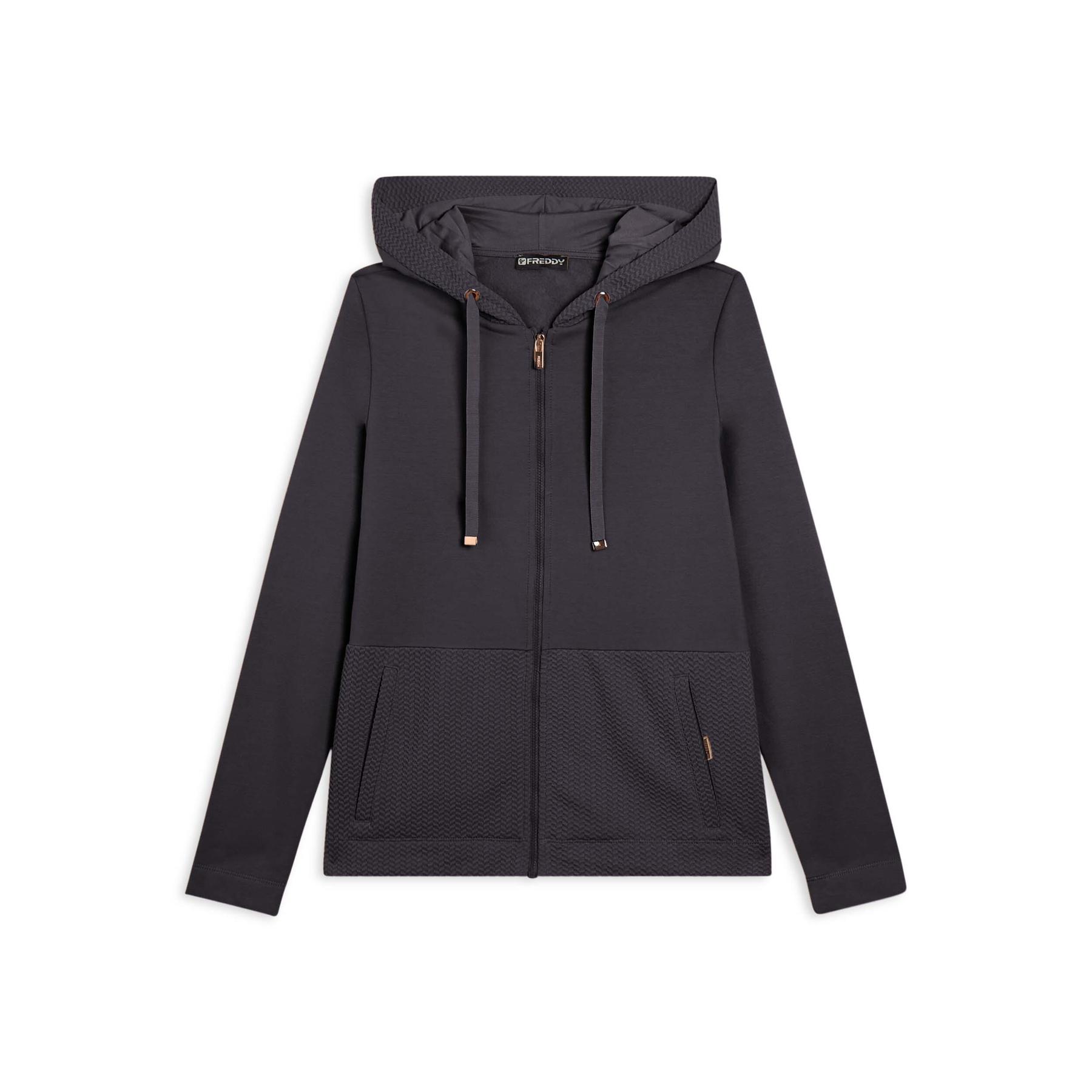 Felpa con cappuccio e pezzi decorativi in micro-trecce da donna