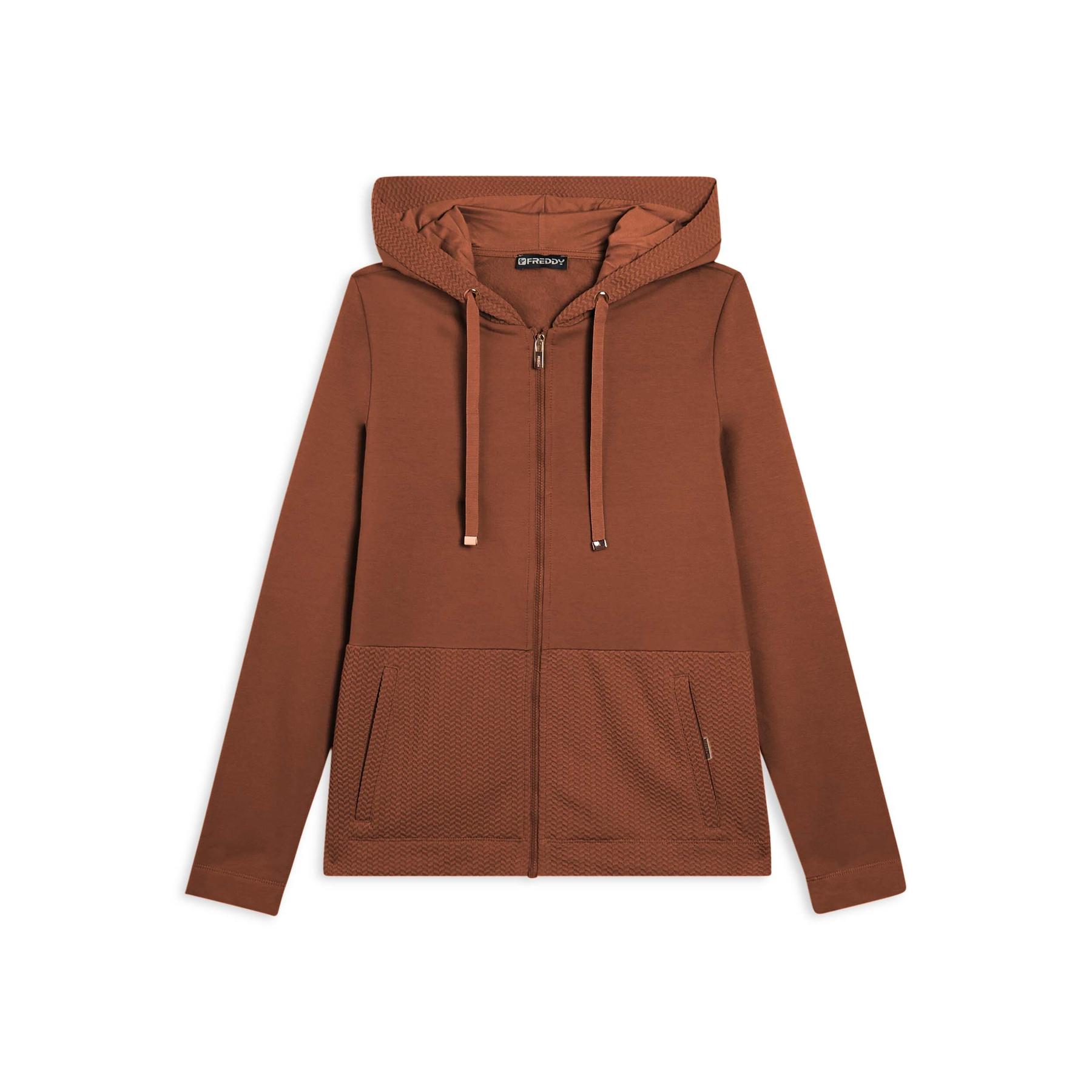 Felpa con cappuccio e pezzi decorativi in micro-trecce da donna