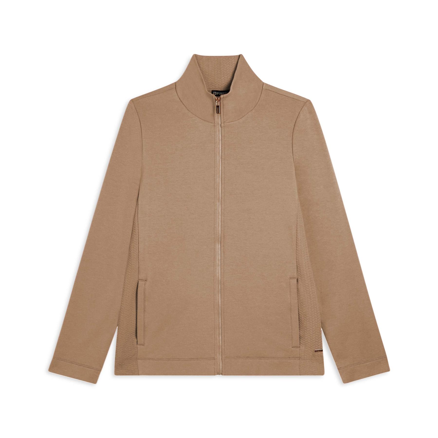 8034170735501 - Damen Sweatshirt mit dekorativen Mikroflecht-Elementen und Reißverschluss Freddy