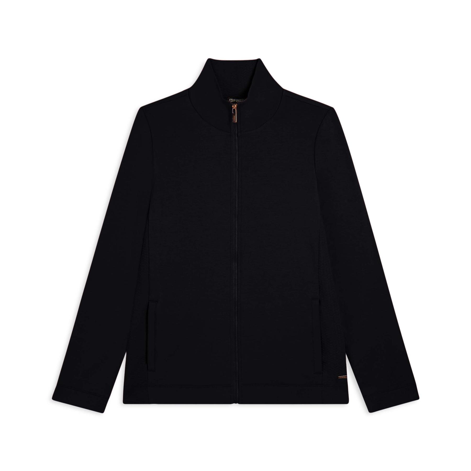 8034170735587 - Damen Sweatshirt mit dekorativen Mikroflecht-Elementen und Reißverschluss Freddy