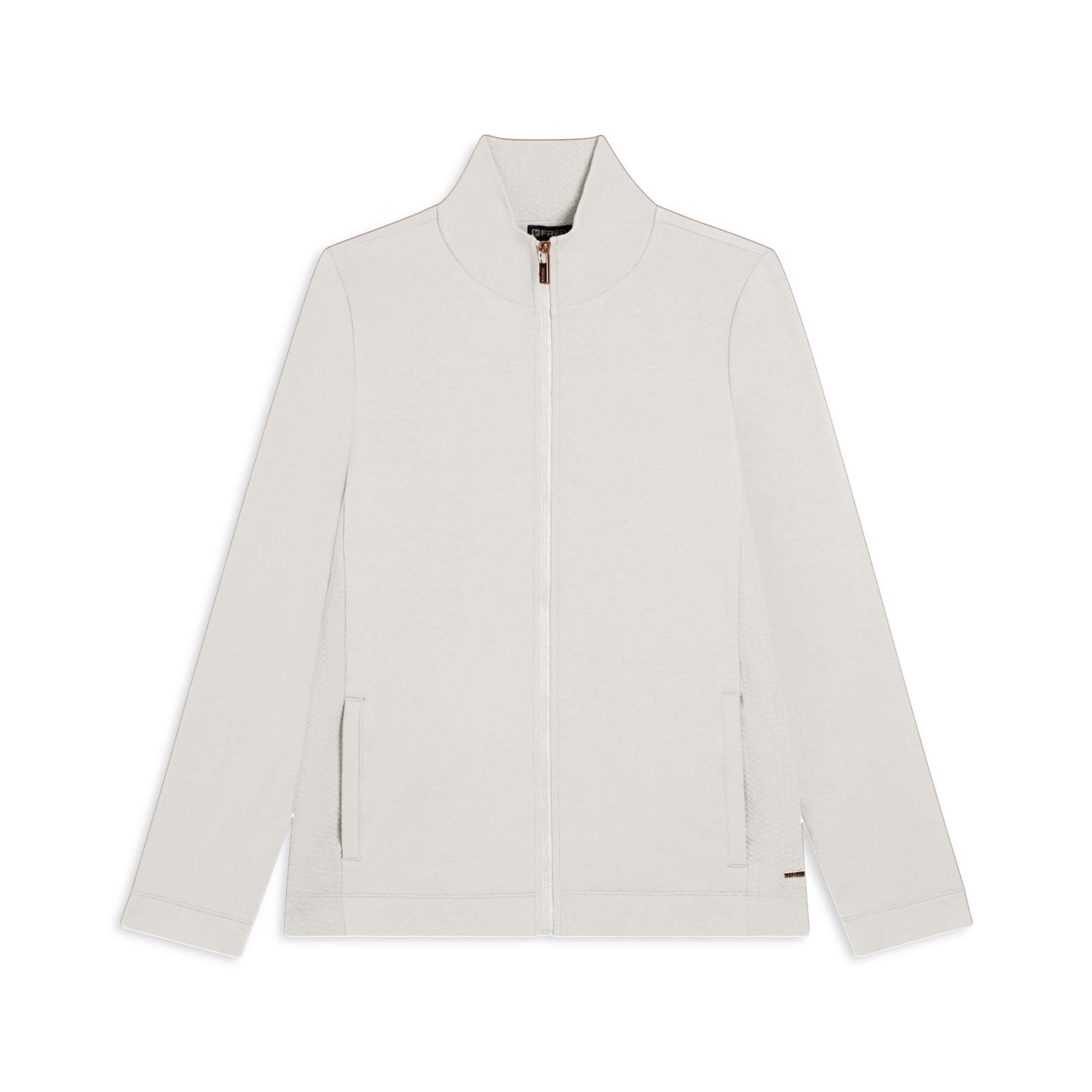 8034170735693 - Damen Sweatshirt mit dekorativen Mikroflecht-Elementen und Reißverschluss Freddy