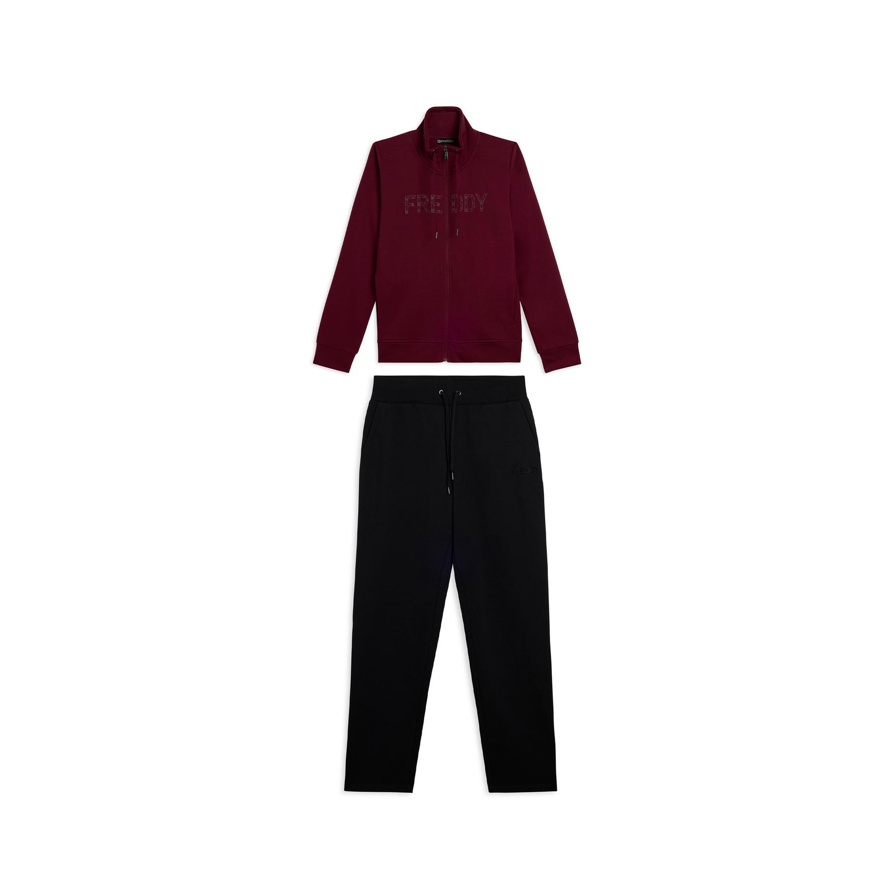 Tuta con logo perlinato sul davanti e colletto alto donna