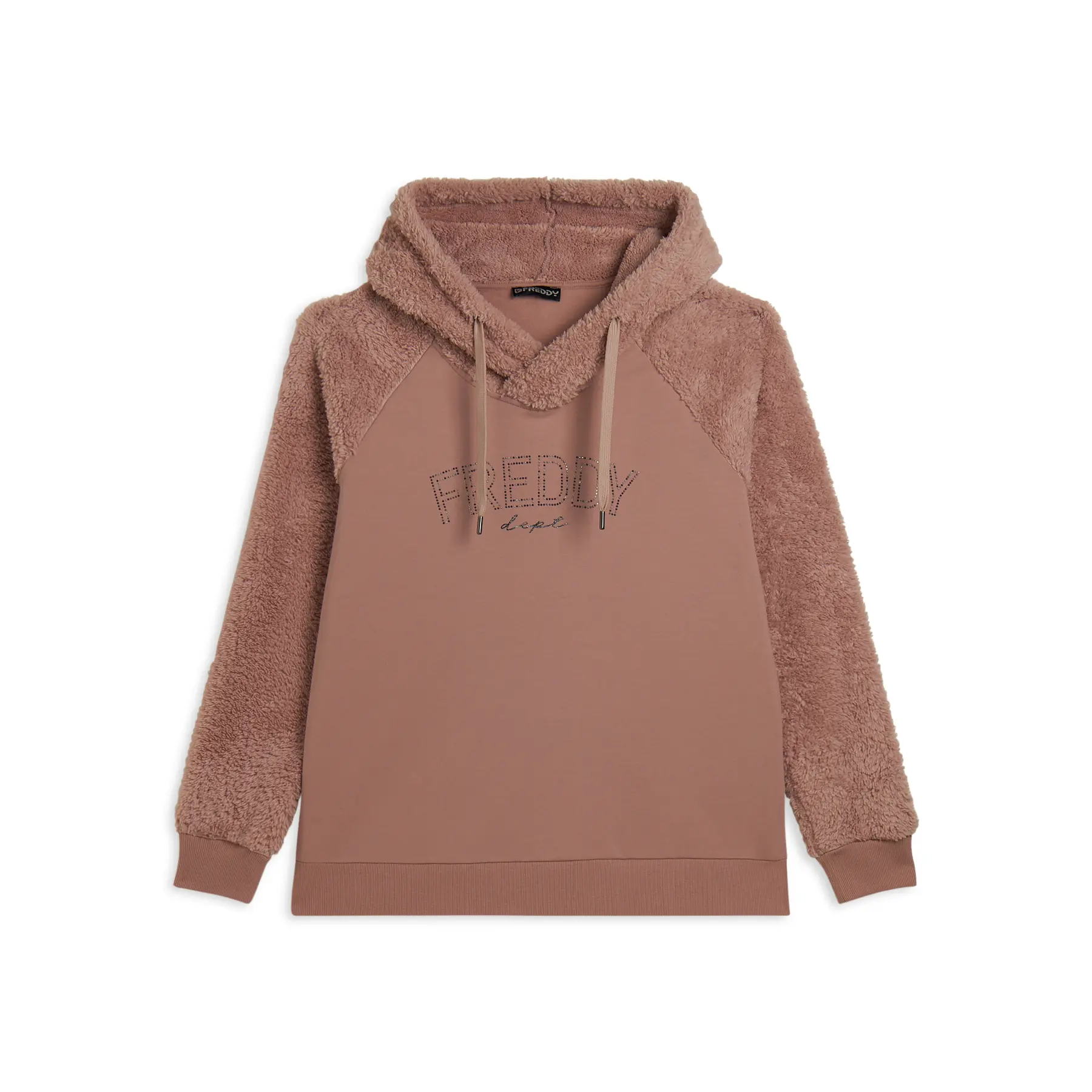 Felpa con cappuccio incrociato e maniche in tessuto sherpa donna
