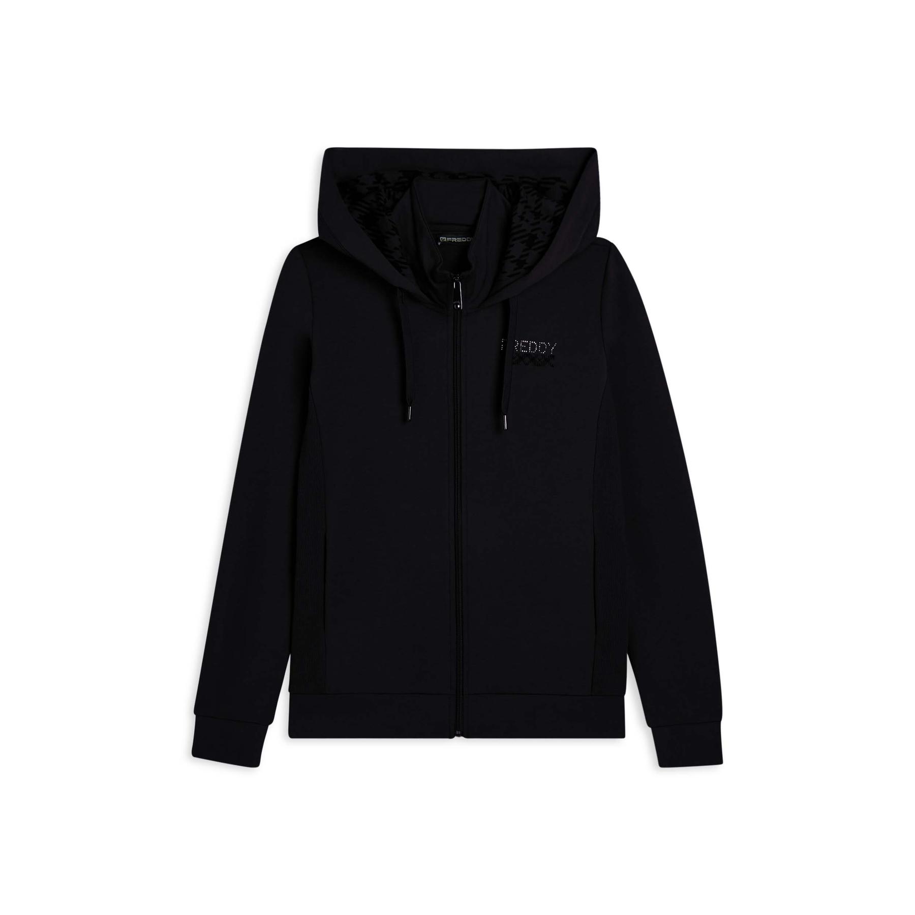 Felpa con cappuccio zip e colletto alto donna