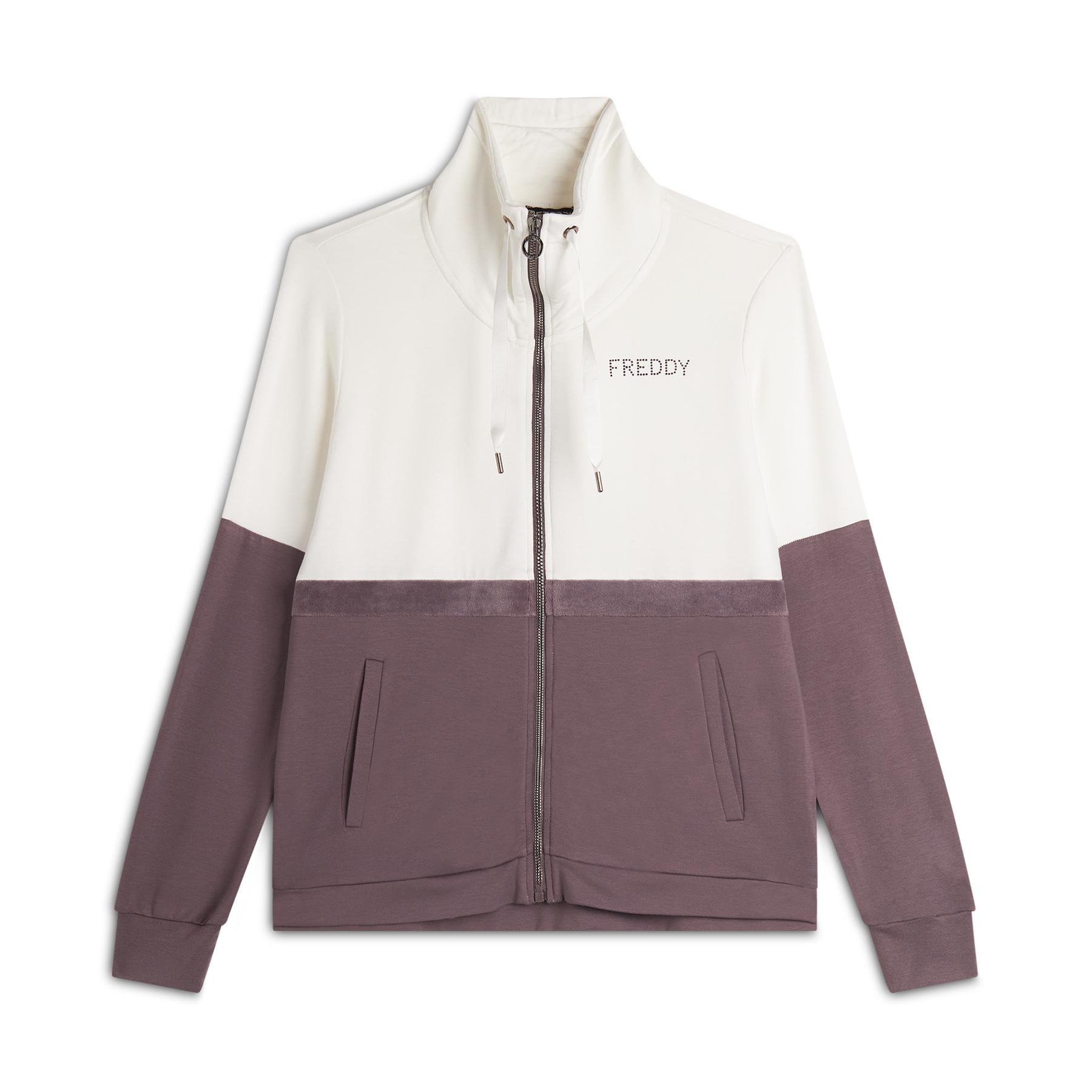 8058278869203 - Damen Stehkragen Sweatshirt mit Reißverschluss und Ripsband Freddy