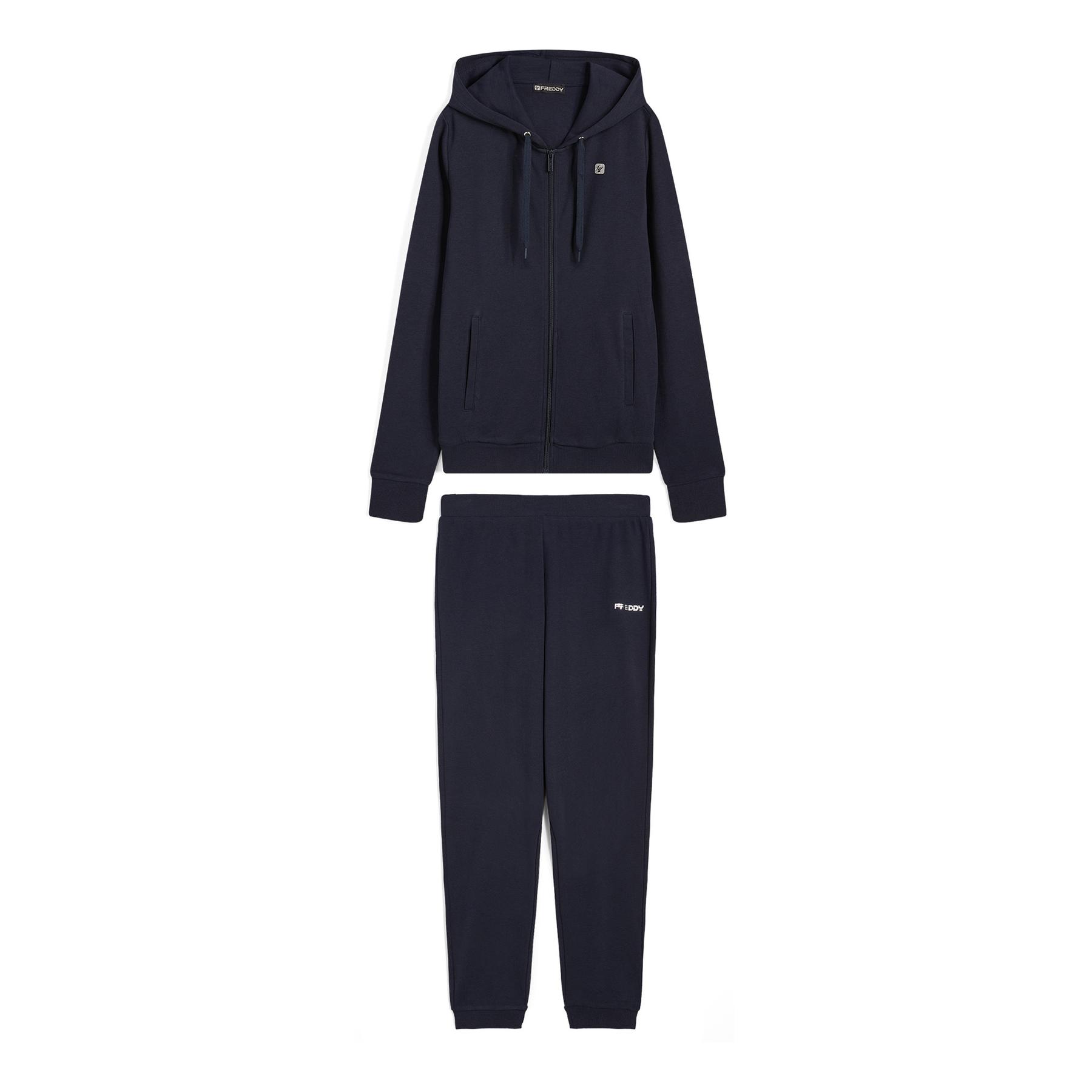 Tuta in tessuto interlock con felpa con cappuccio e zip donna