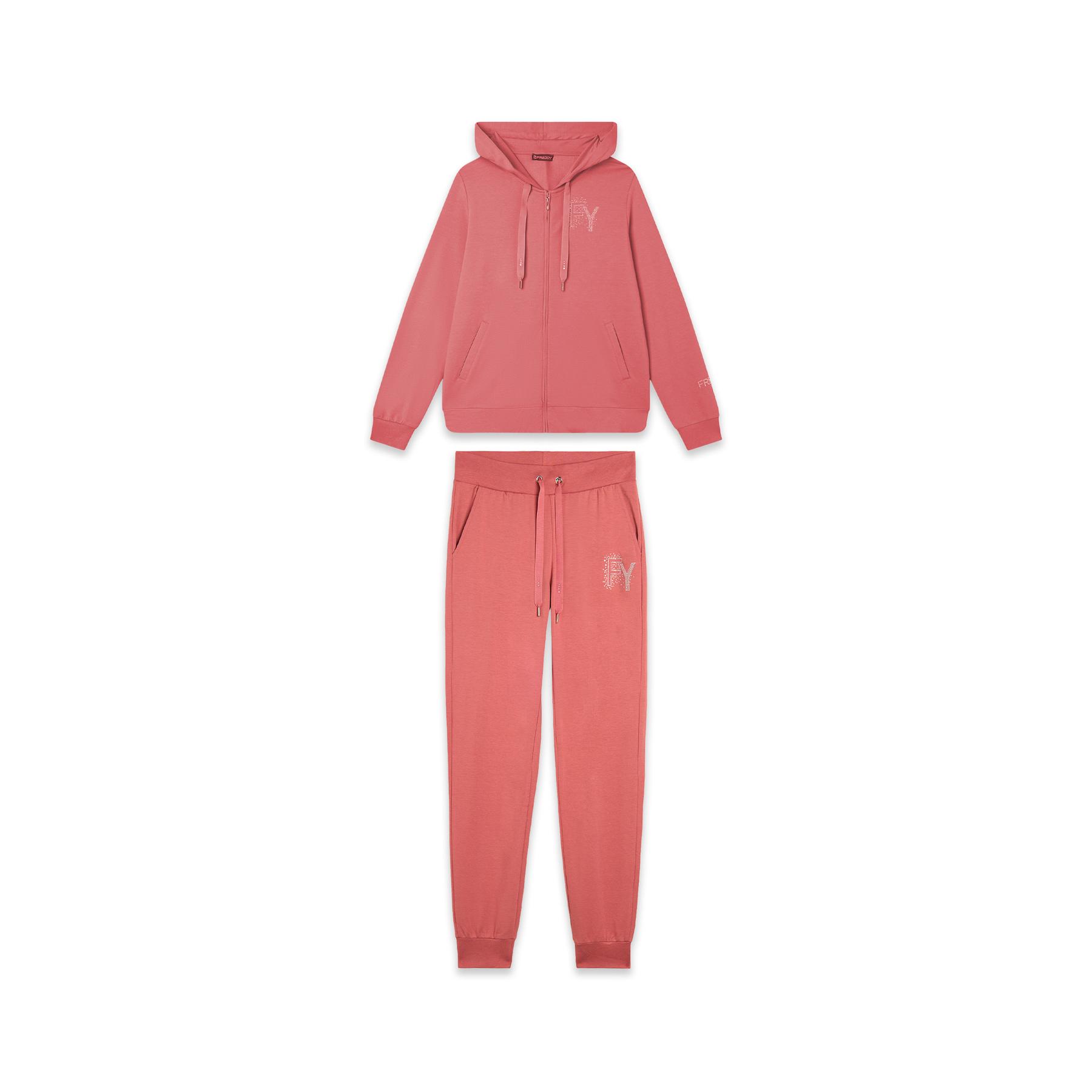 Completo tuta in pile di cotone modal con zip e cappuccio donna