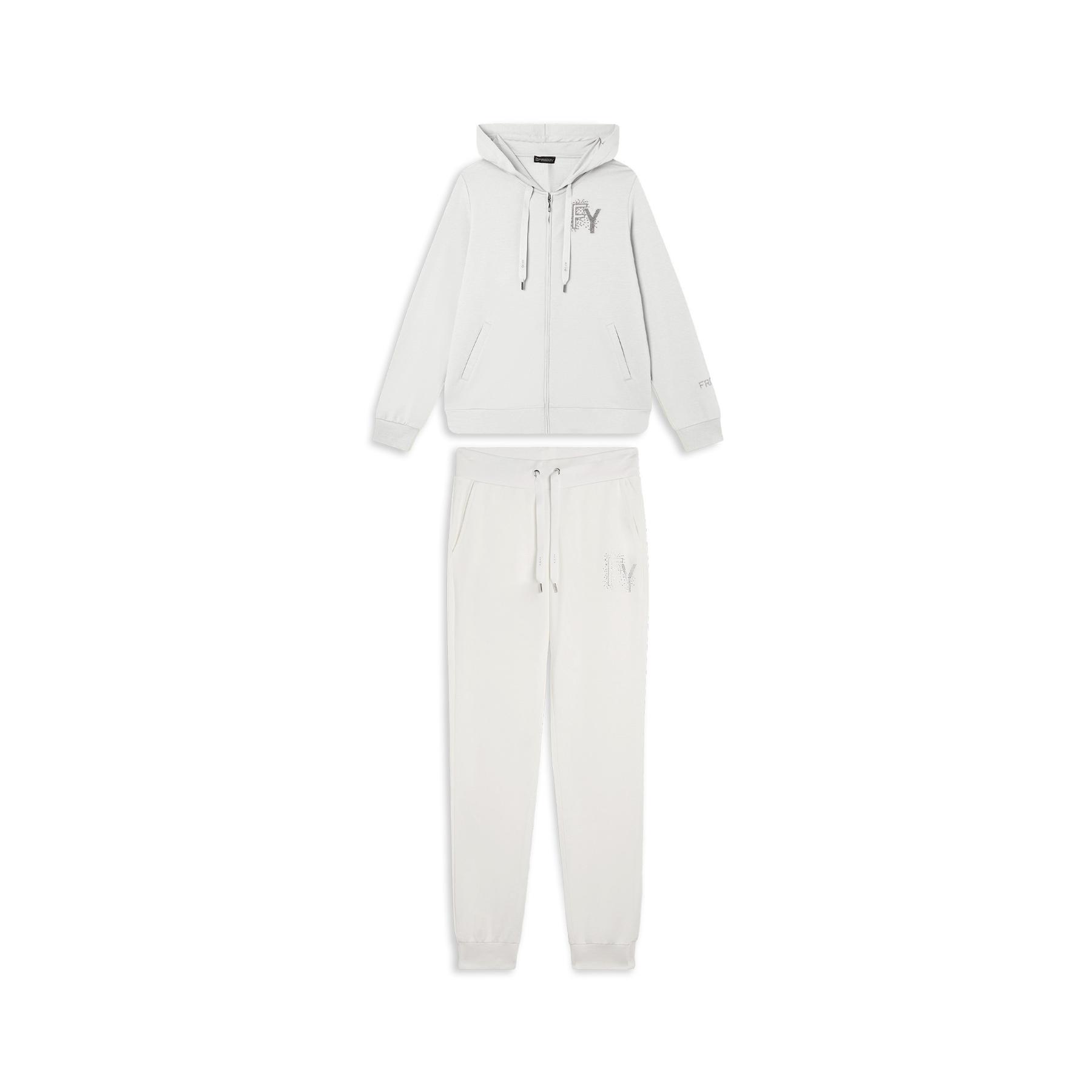 Completo tuta in pile di cotone modal con zip e cappuccio donna