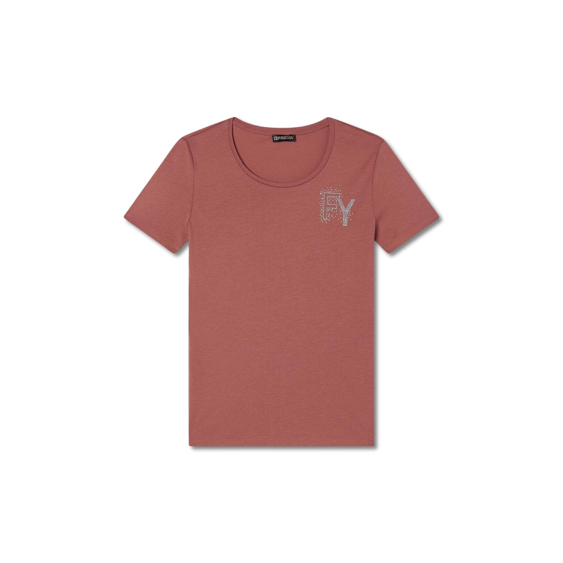 8034170070589 - Damen T-Shirt mit Brustlogo aus Jersey College Luxe 8034170070589 - Damen T-Shirt mit Brustlogo aus Jersey College Luxe