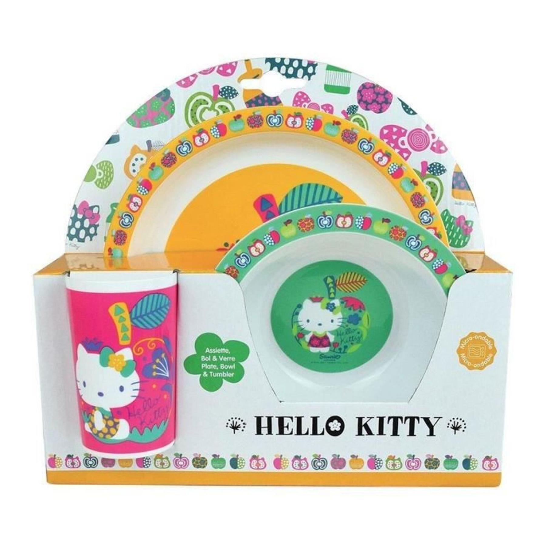 3524550059884 - Essensset - Teller Schüssel Glas Kind Hello Kitty