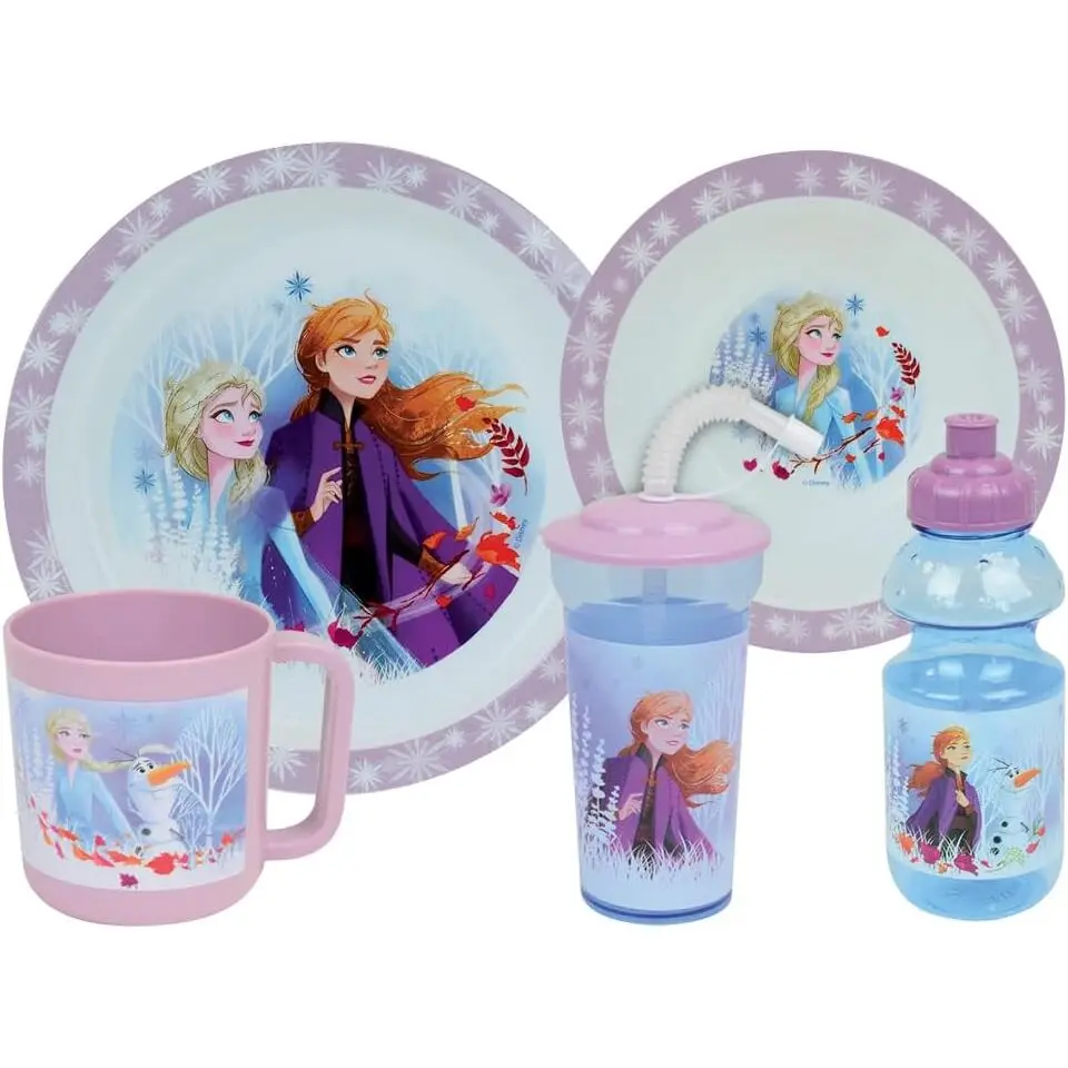 3524550063799 - Geschirrset mit tiefem Teller Becher-Teller Flasche und Trinkbecher mit Strohhalm für Mädchen Disney Reine Des Nieges