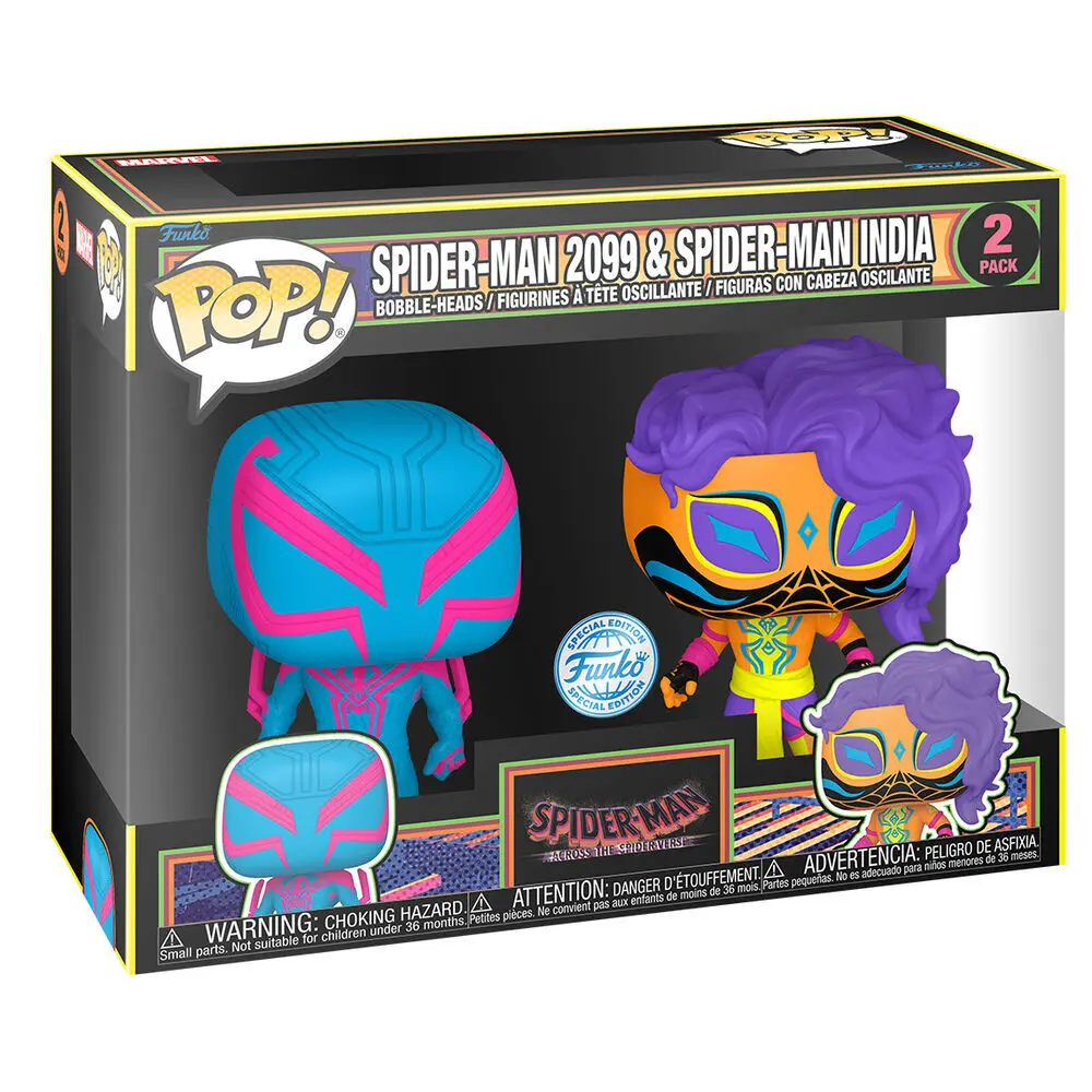 0889698739382 - - MARVEL POP! SPIDER-MAN 2099 & SPIDER-MAN INDIA (BLACK LIGHT) 2-PACK - Figur