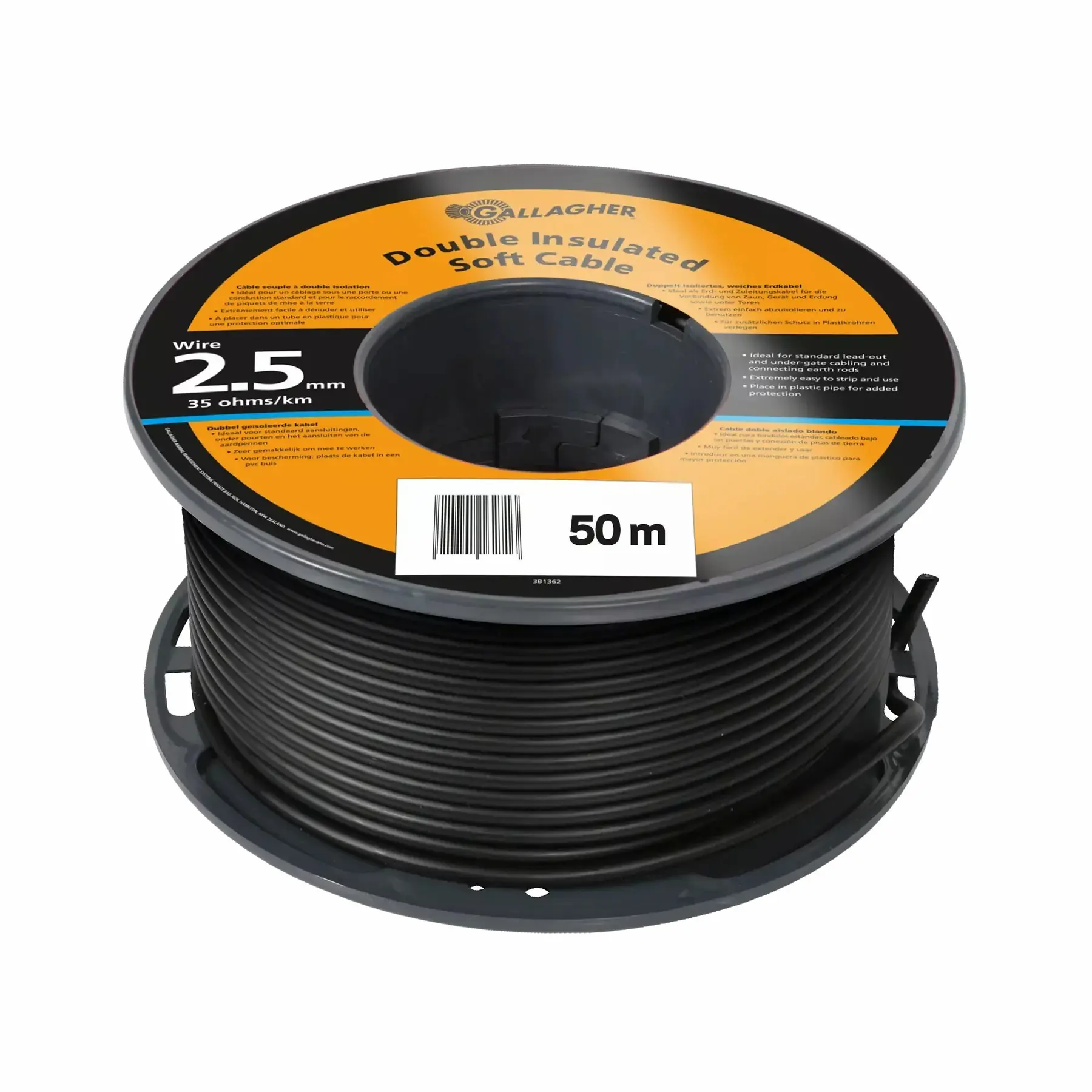 Gallagher Noir Flexible Earth Cable For Electric Fence 35 Ohm/Km