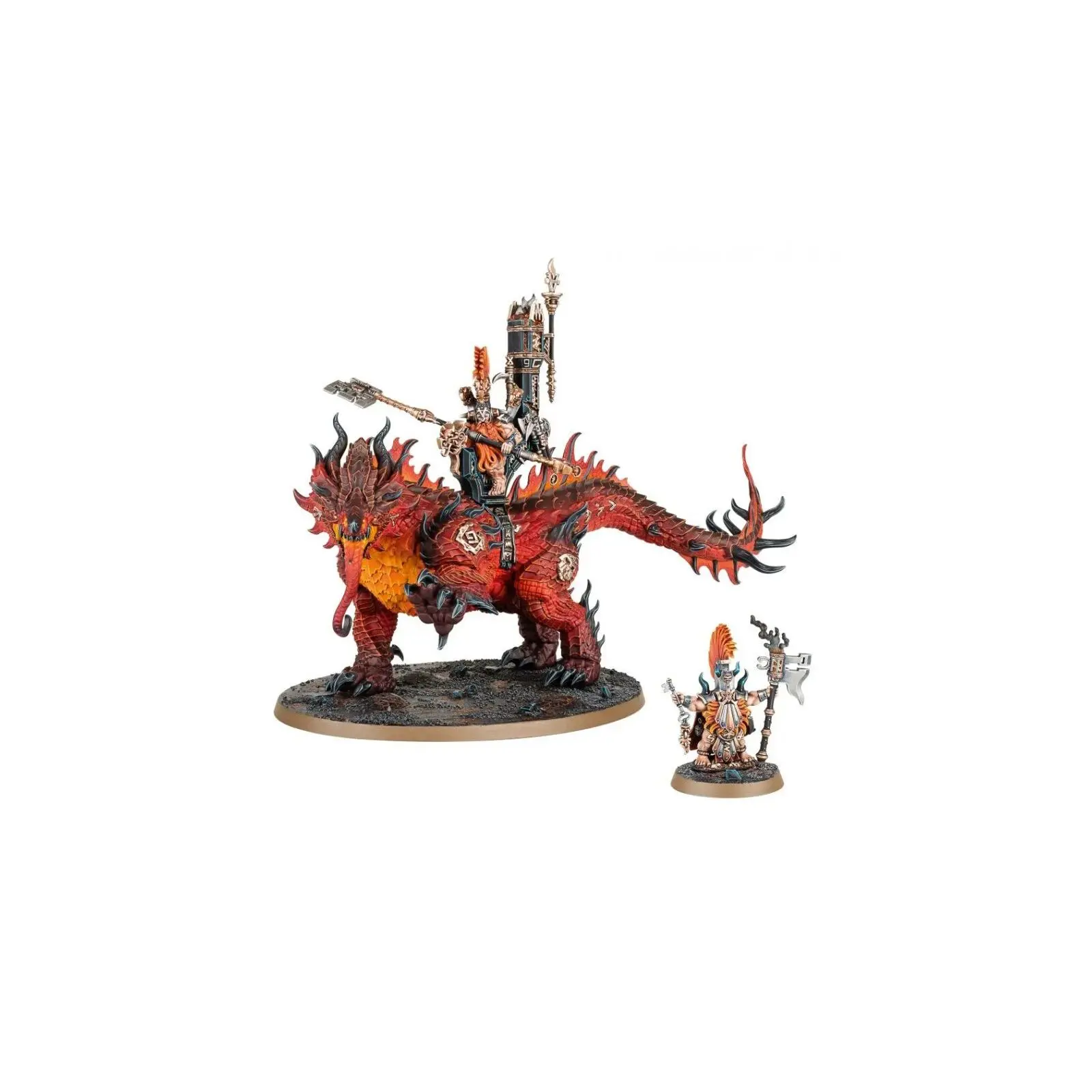 Set mit 3 Figuren Games Workshop Warhammer AoS - Fyreslayers Runefather on Magmadroth