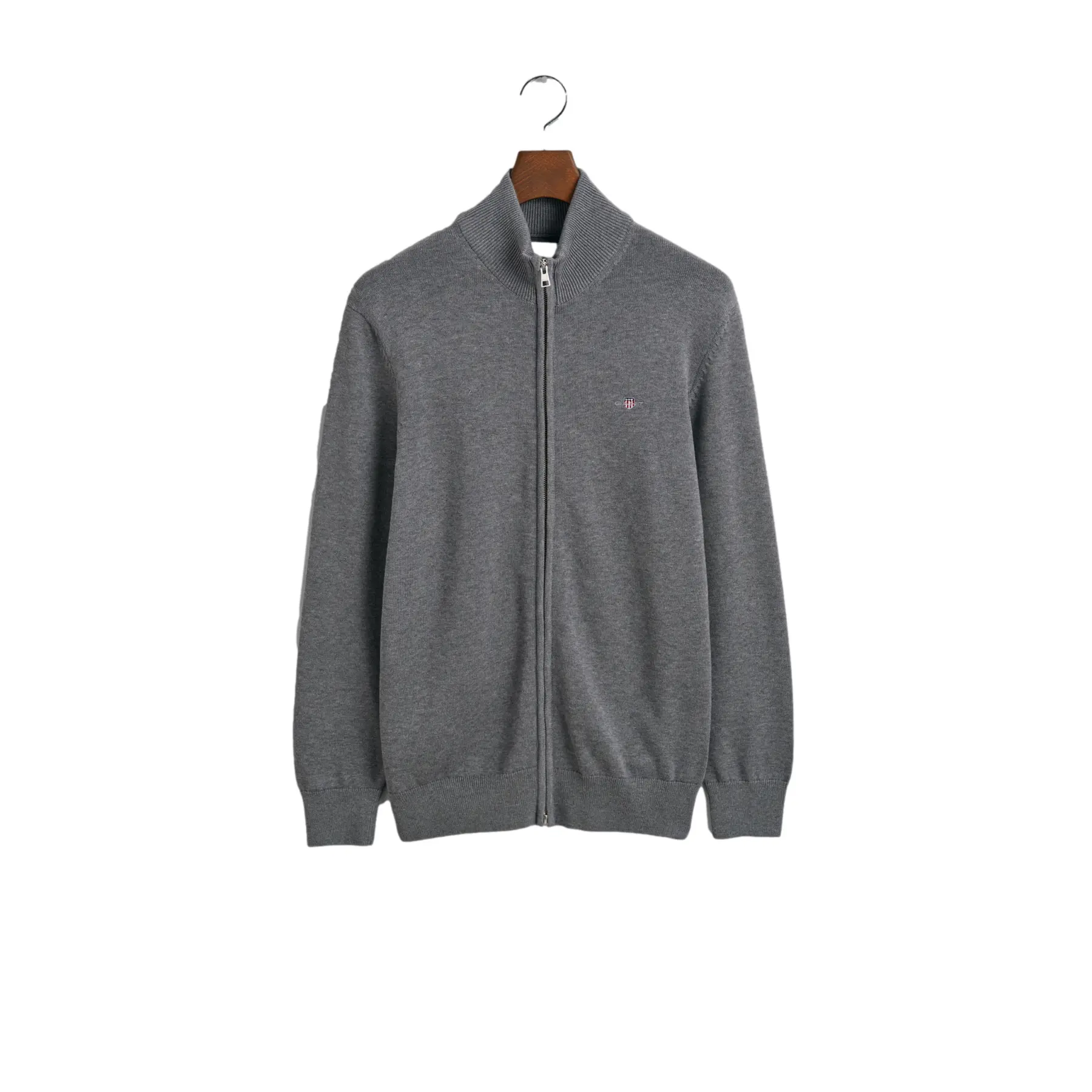 Gant Men's Gris Zip-Up Cotton Knit Cardigan