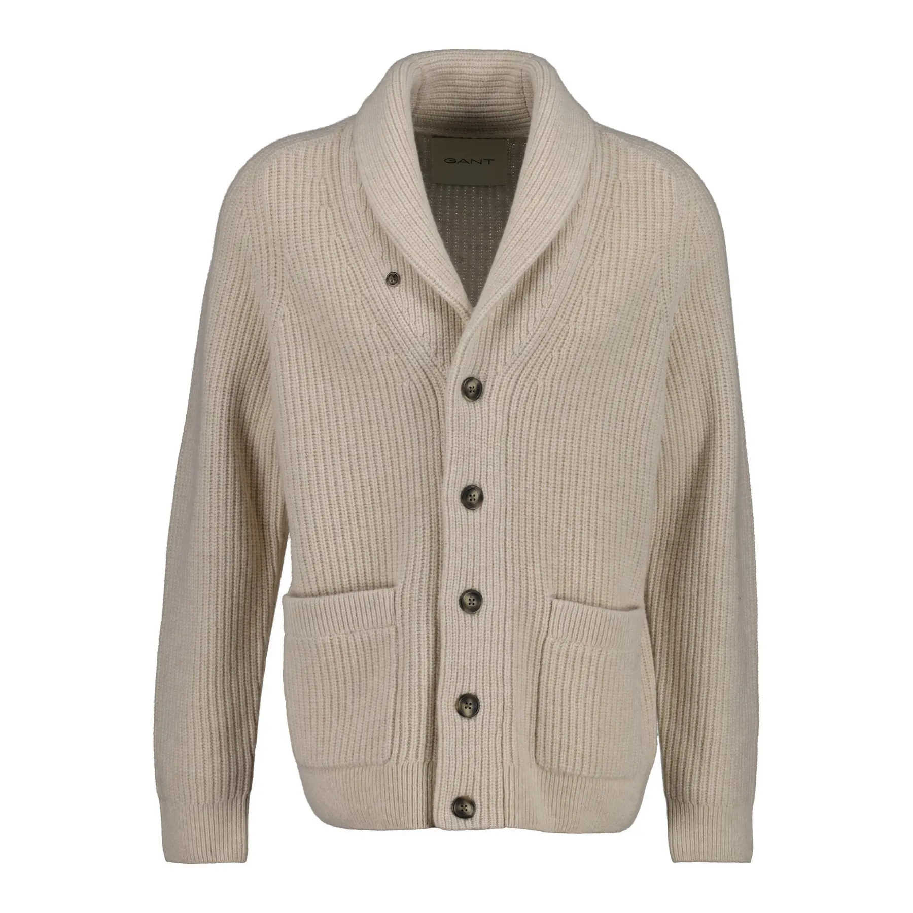 Gant Men's Marron Ribbed Wool Blend Cardigan