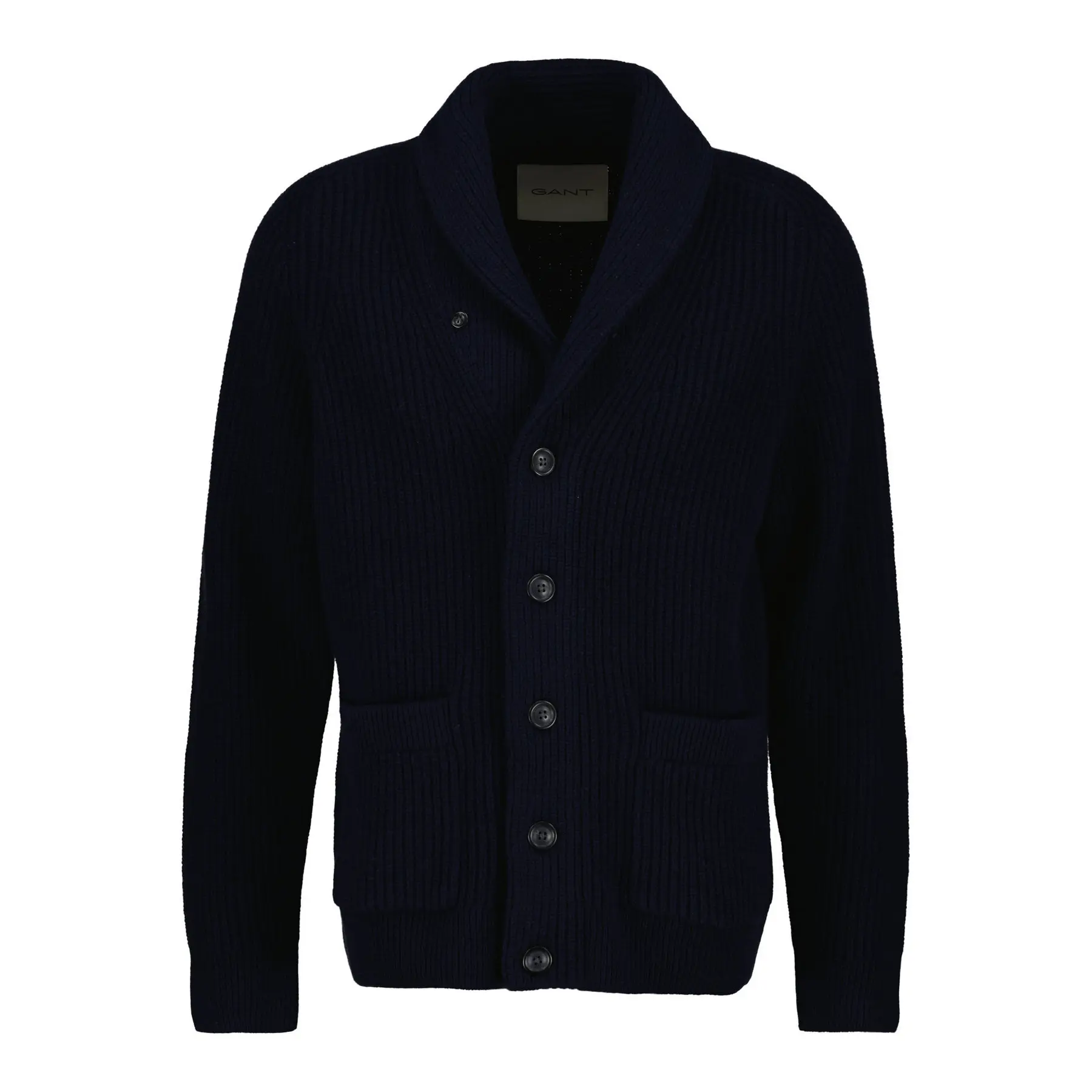 Gant Men's Bleu Ribbed Wool Blend Cardigan