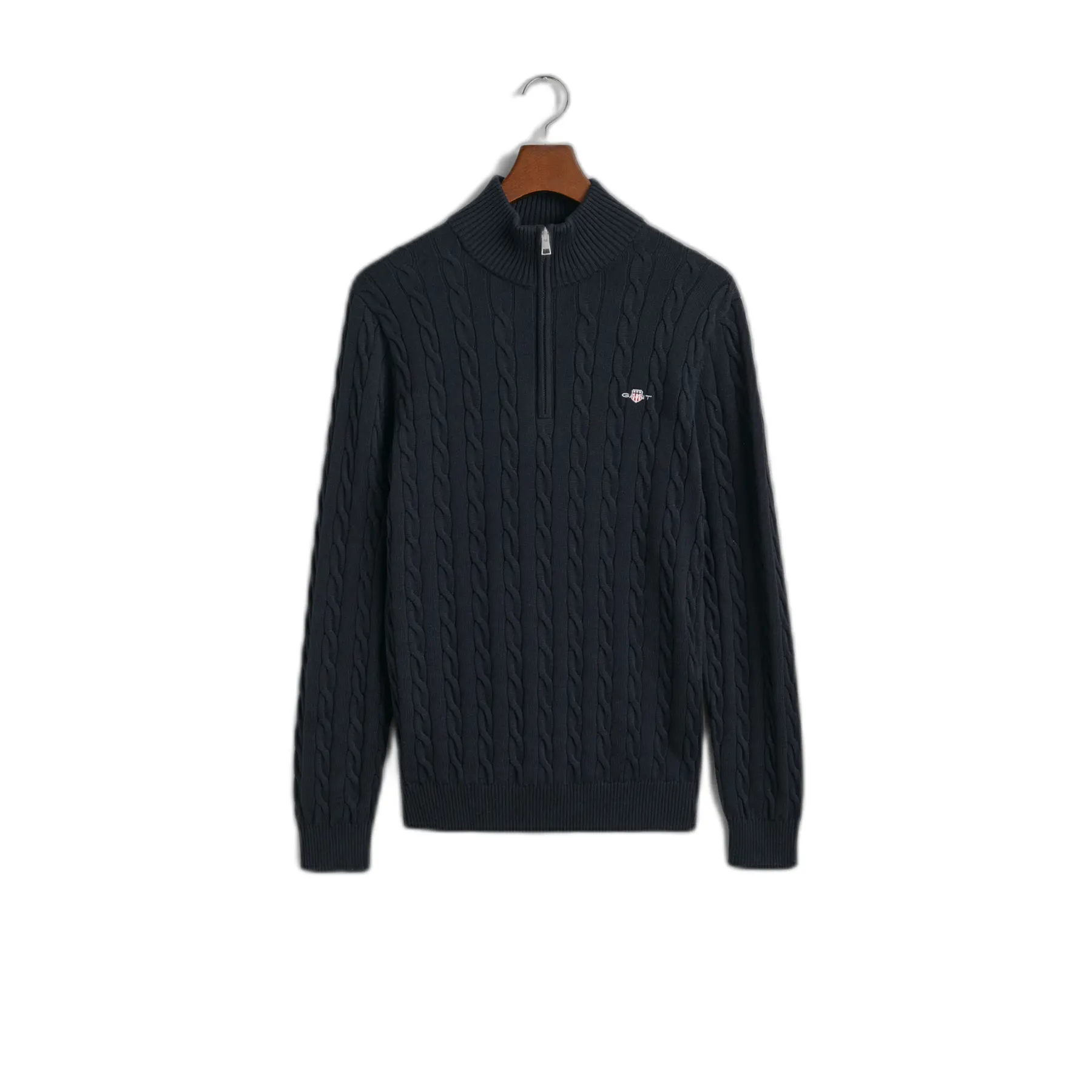 Gant Men's Bleu Cotton Jumper With Half Zip And Roll Neck Cable