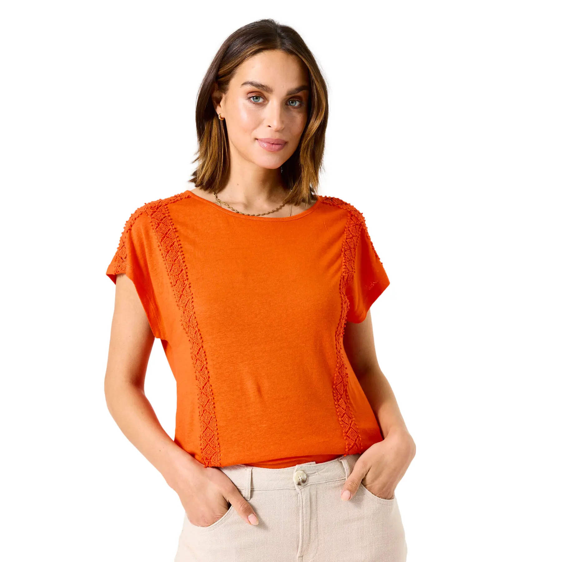 Leinen- Und Viskose-T-Shirt Damen Garcia
