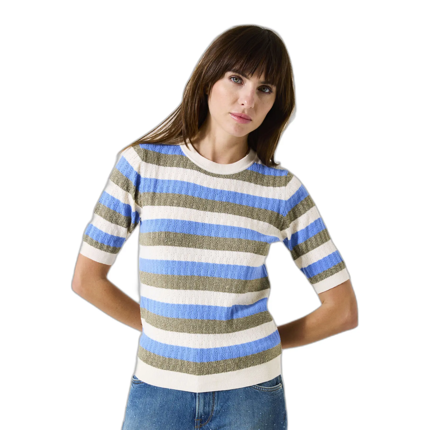 Gestreifter Pullover Mit Kurzen Ärmeln Für Frauen Garcia