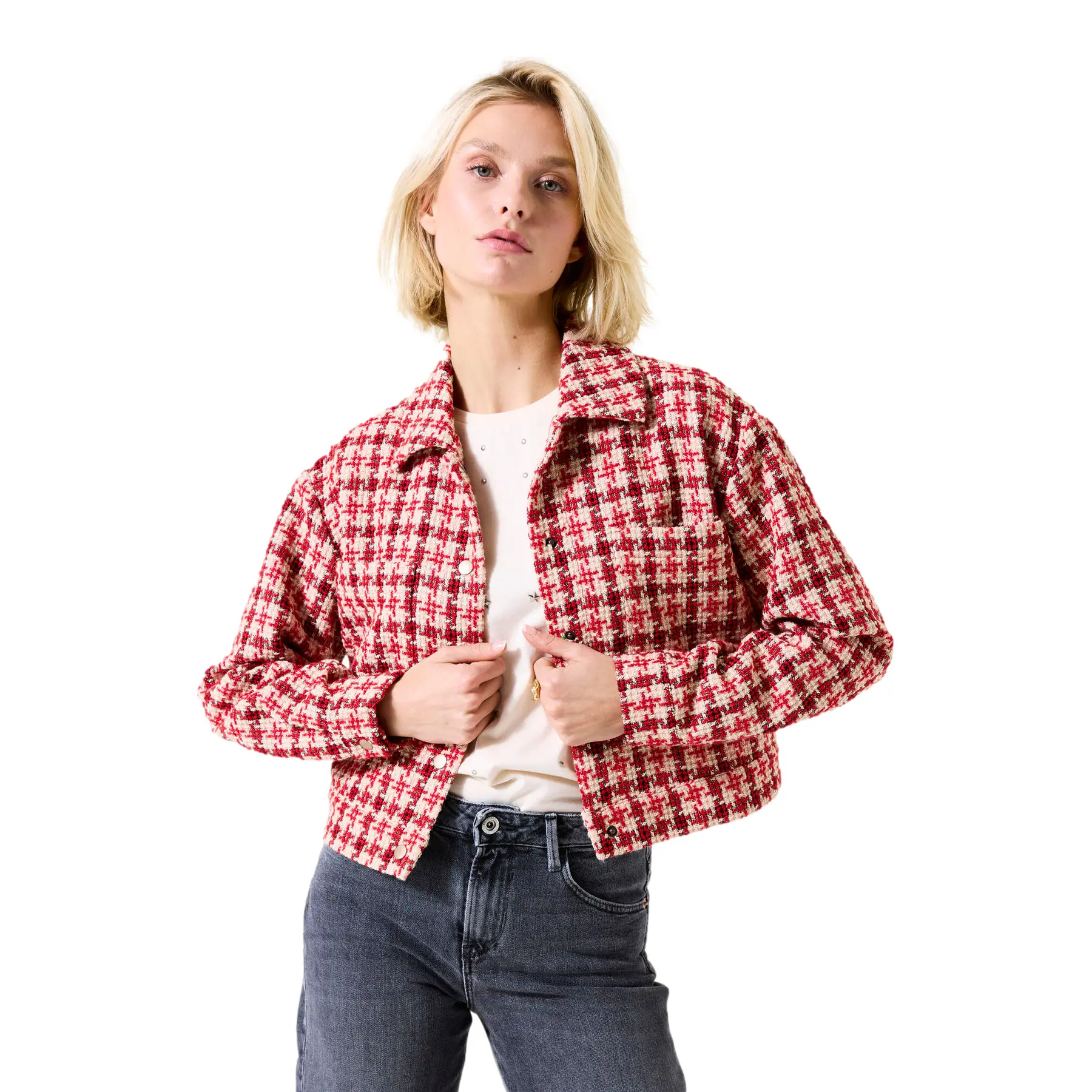 Karierte Tweedjacke Damen Garcia