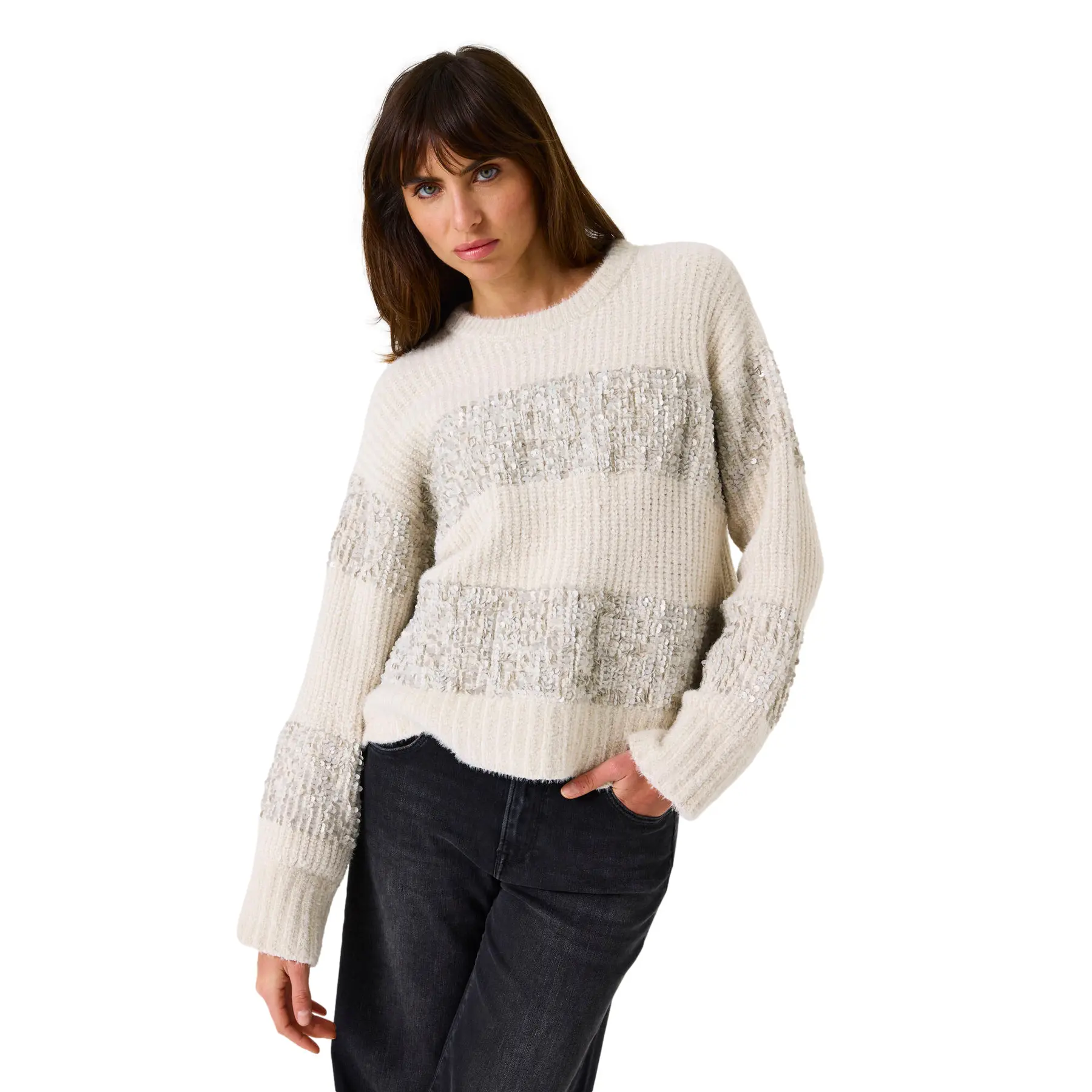 Pull En Strick Mit Horizontalen Pailletten Für Damen Garcia