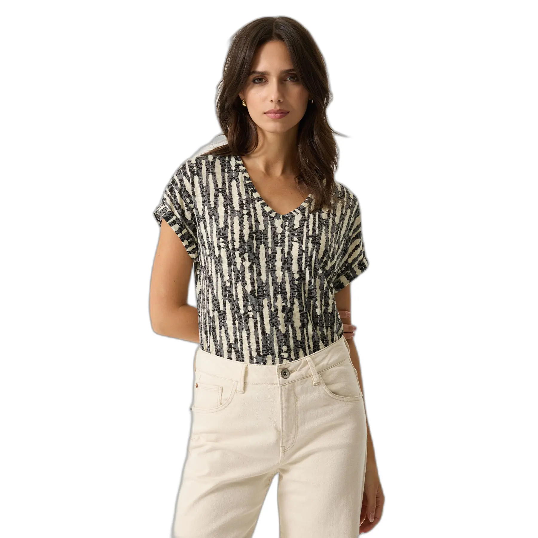 Damen Kurzarmshirt Mit V-Ausschnitt Und Druck Garcia