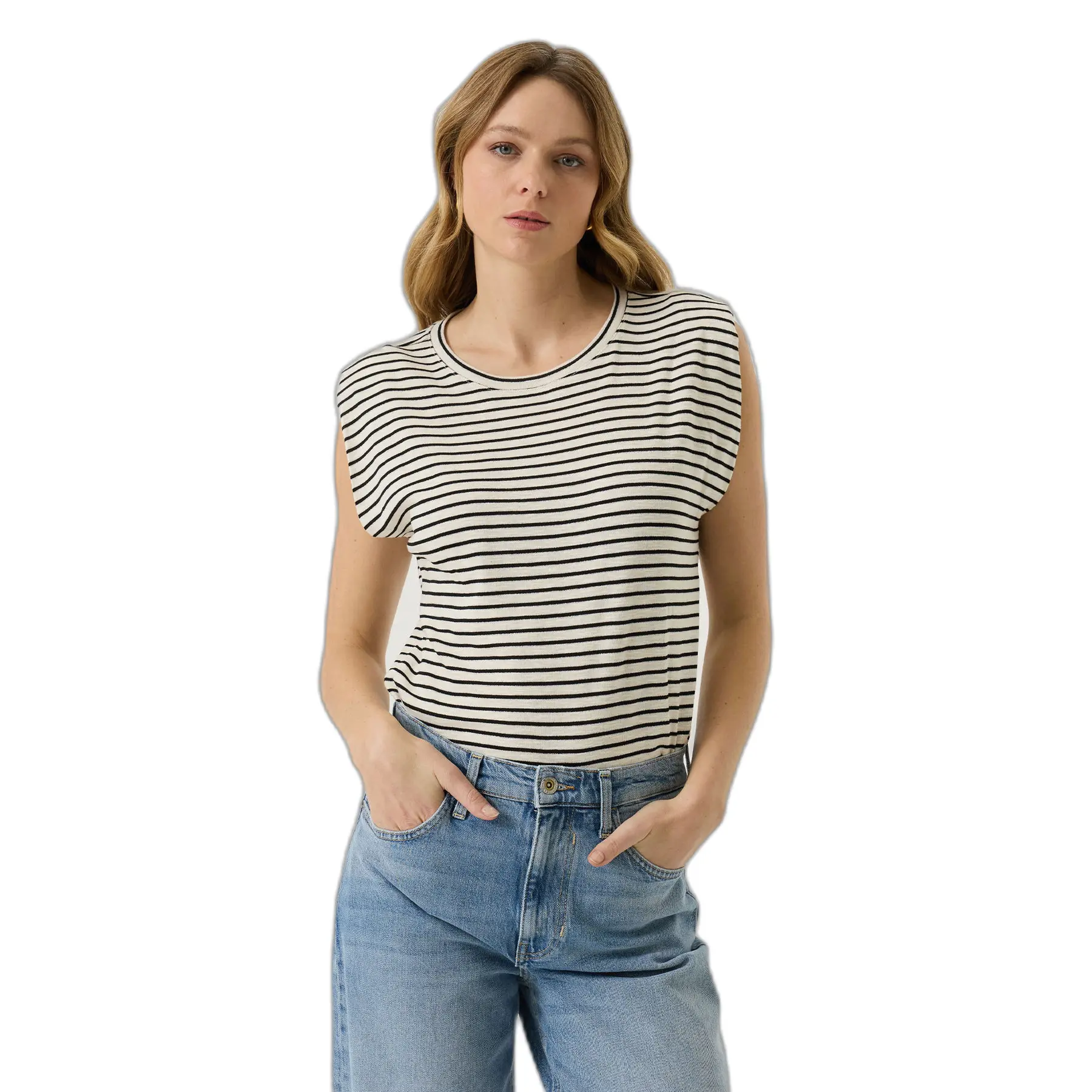 T-shirt a righe canotta con spalline donna