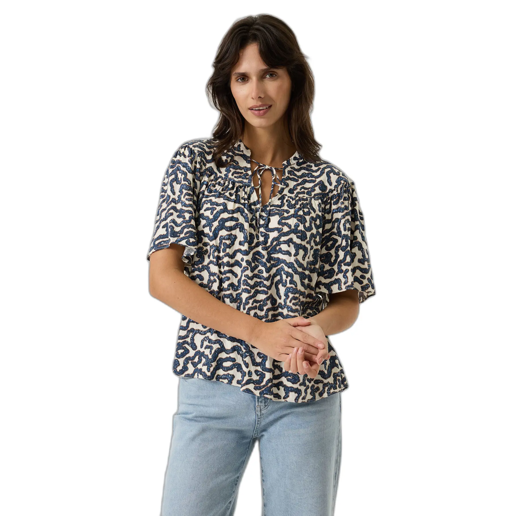 V-Ausschnitt-Bluse Mit Bindebändern Damen Garcia