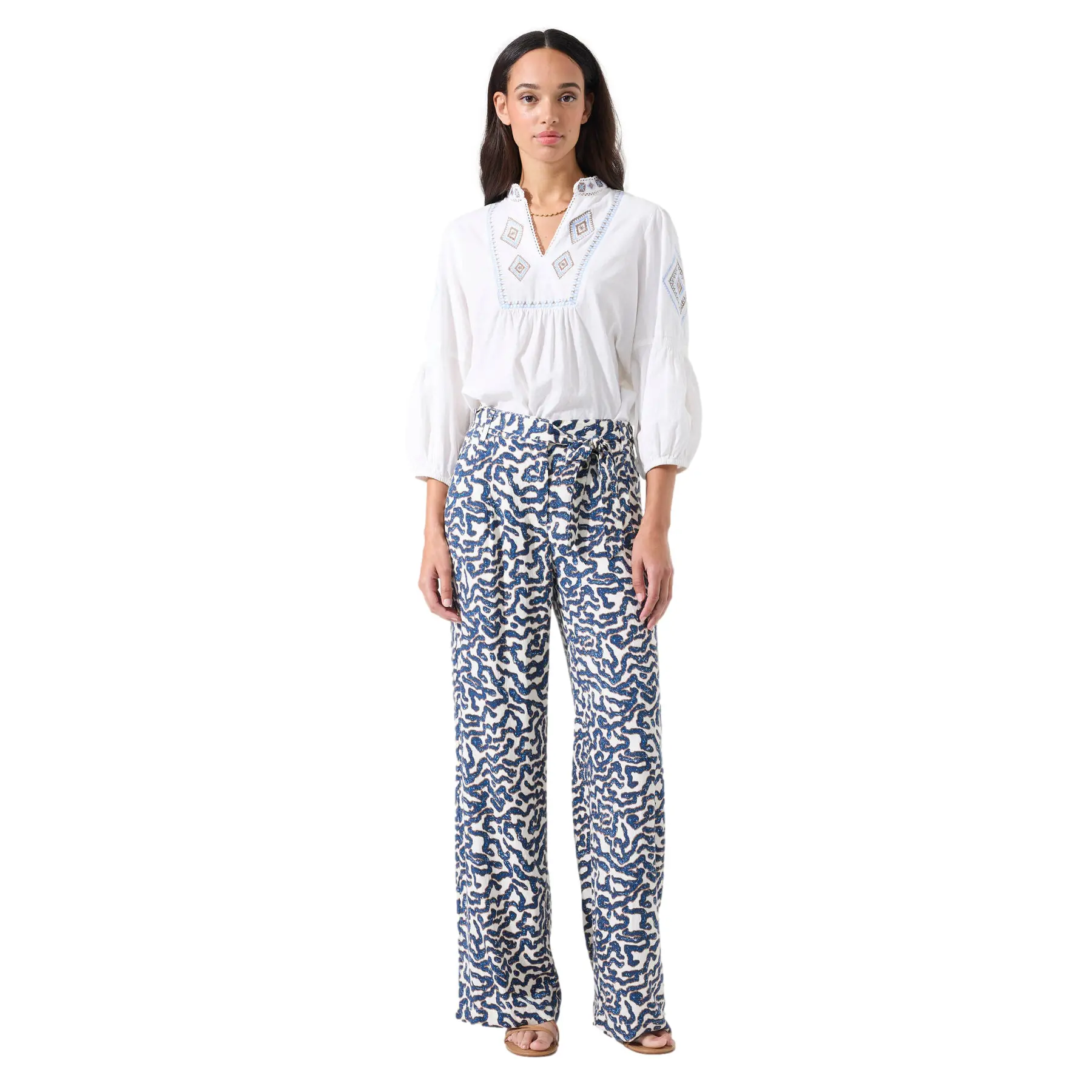 Pantaloni in tessuto dobby con stampa donna