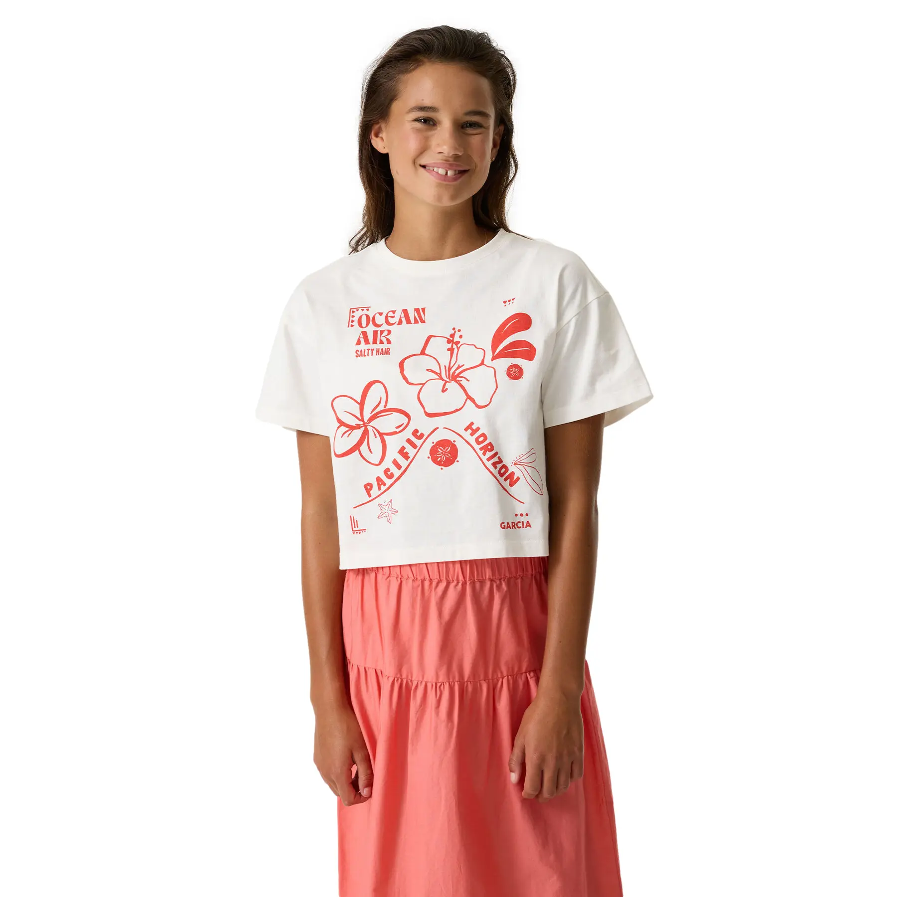 T-Shirt Kurz Mit Floral Grafischem Druck Mädchen Garcia