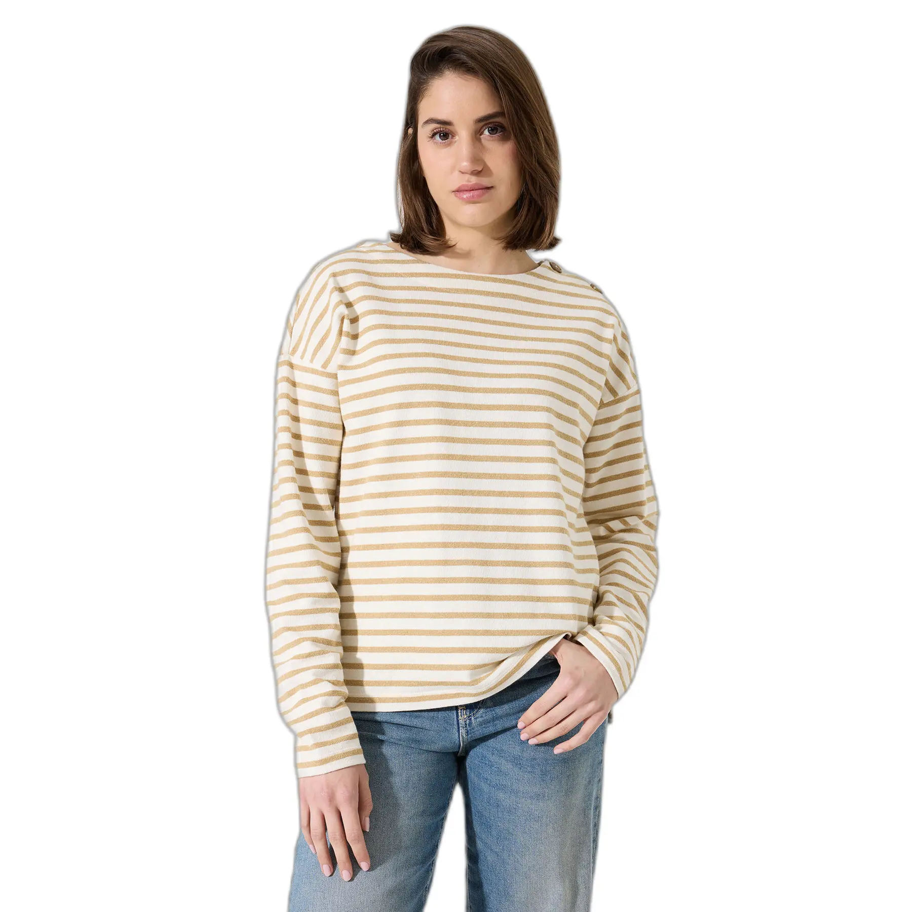 Pull a righe con bottoni decorativi donna